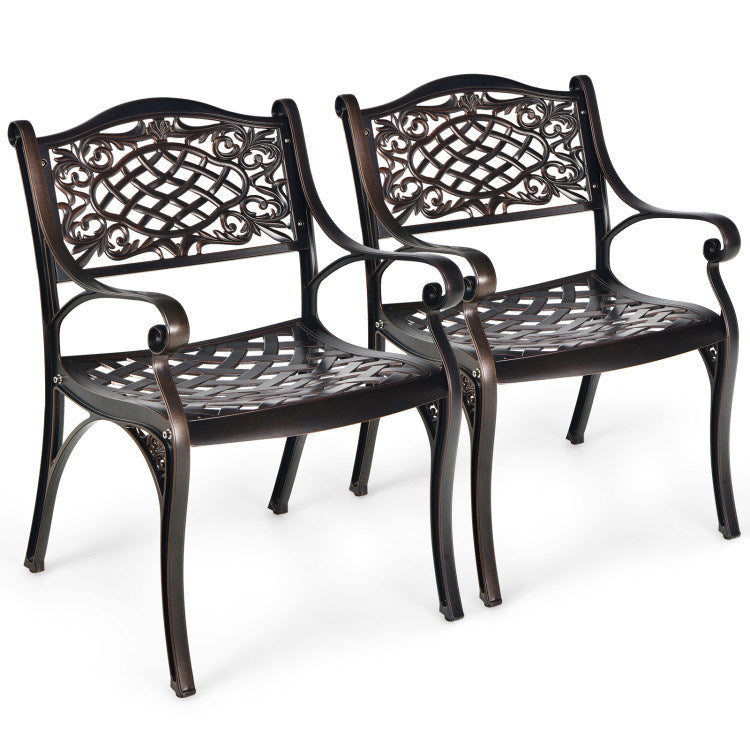 2-Piece Outdoor Cast Aluminum Chairs with Armrests and Curved Seats