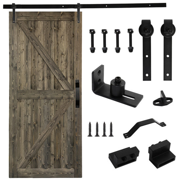 42 in. x 84 in. Sliding Barn Door with 7FT Barn Door Hardware Kit & Handle , K Frame, Solid Spruce Wood, gray spray paint