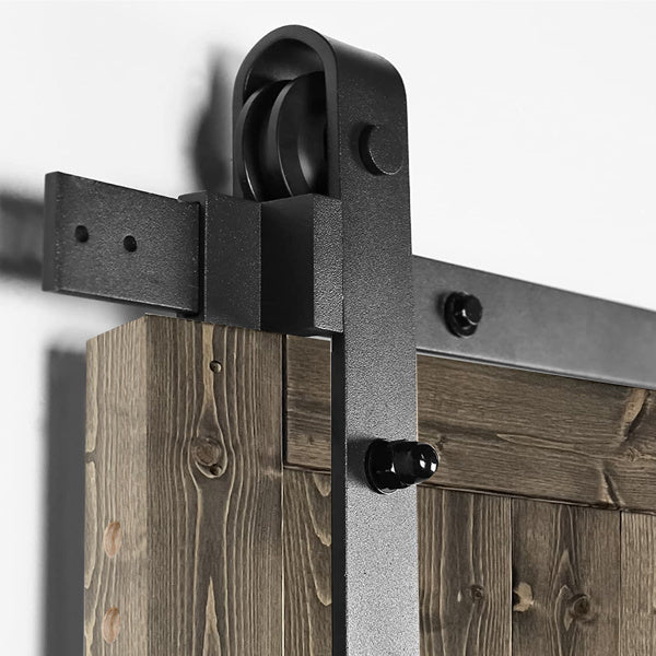 42 in. x 84 in. Sliding Barn Door with 7FT Barn Door Hardware Kit & Handle , K Frame, Solid Spruce Wood, gray spray paint