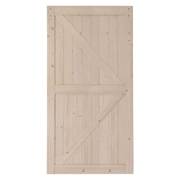 42 in. x 84 in. Unfinished Sliding Barn Door with 7FT Barn Door Hardware Kit & Handle , K Frame, Solid Spruce Wood, Requires Simple DIY Assembly