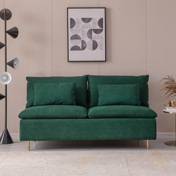 Modern Armless Loveseat Couch,Armless Settee Bench,Emerald Cotton Linen-59.8''