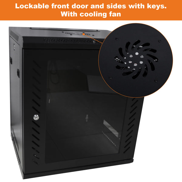 Steel network cabinet 12U with fan, self-contained