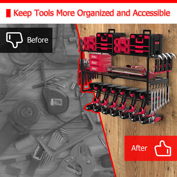 Power Tool Organizer Wall Mount, 7 Drill Holder Cordless Power Tool Wall Organizer, 3 Layers Power Tool Holder and Power Tool Storage Rack with Screwd