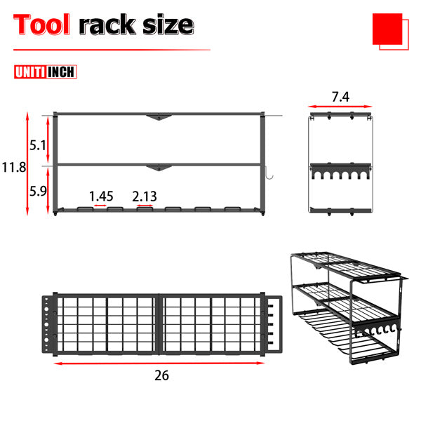 Power Tool Organizer Wall Mount, 7 Drill Holder Cordless Power Tool Wall Organizer, 3 Layers Power Tool Holder and Power Tool Storage Rack with Screwd