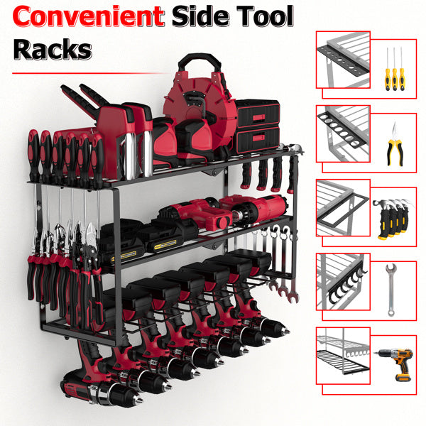 Power Tool Organizer Wall Mount, 7 Drill Holder Cordless Power Tool Wall Organizer, 3 Layers Power Tool Holder and Power Tool Storage Rack with Screwd