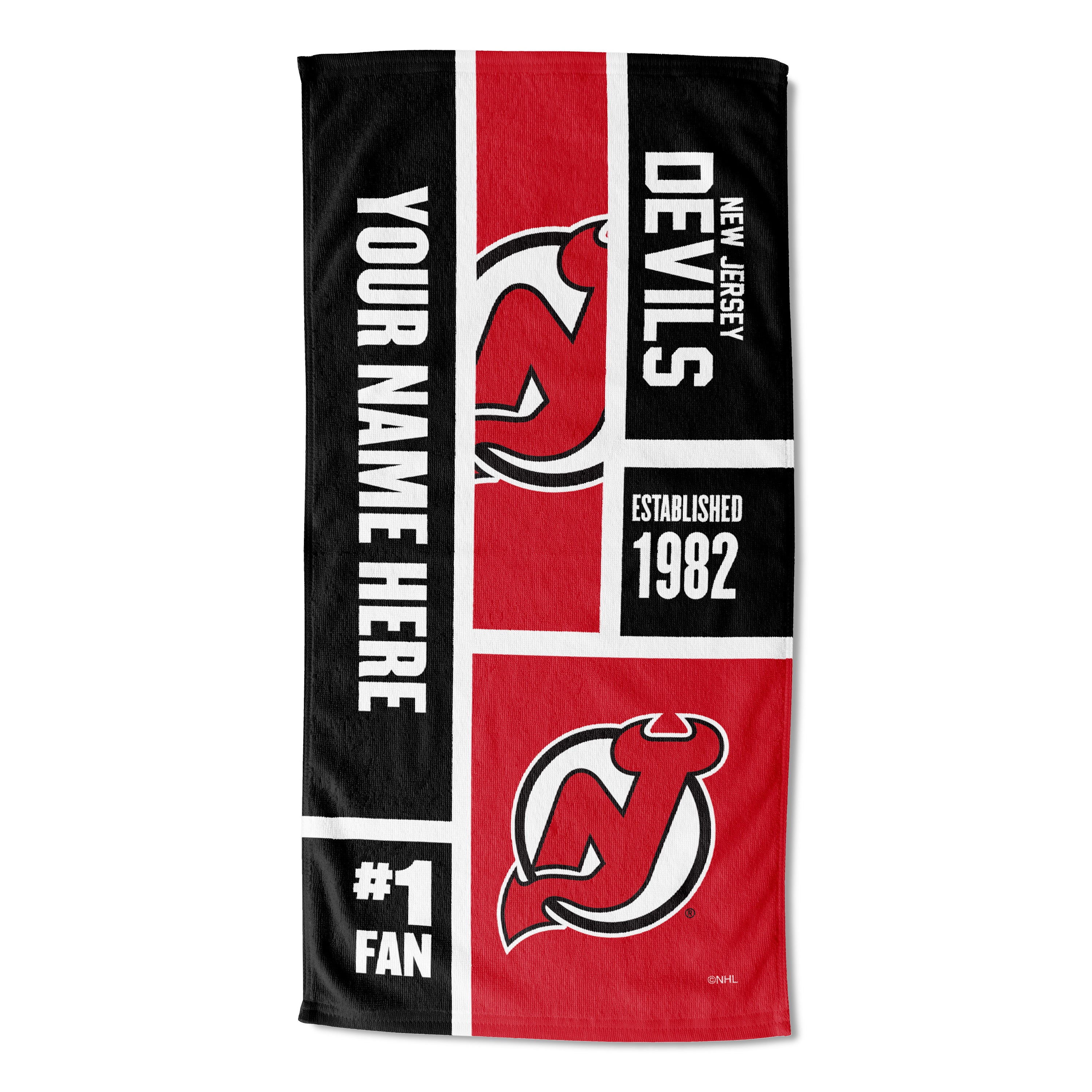 [Personalization Only] OFFICIAL NHL Colorblock Beach Towel - New Jersey Devils