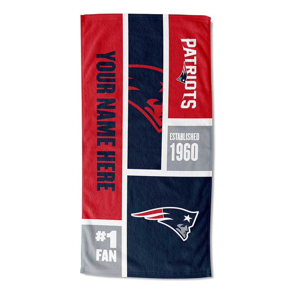 [Personalization Only] OFFICIAL NFL Colorblock Personalized Beach Towel - Patriots