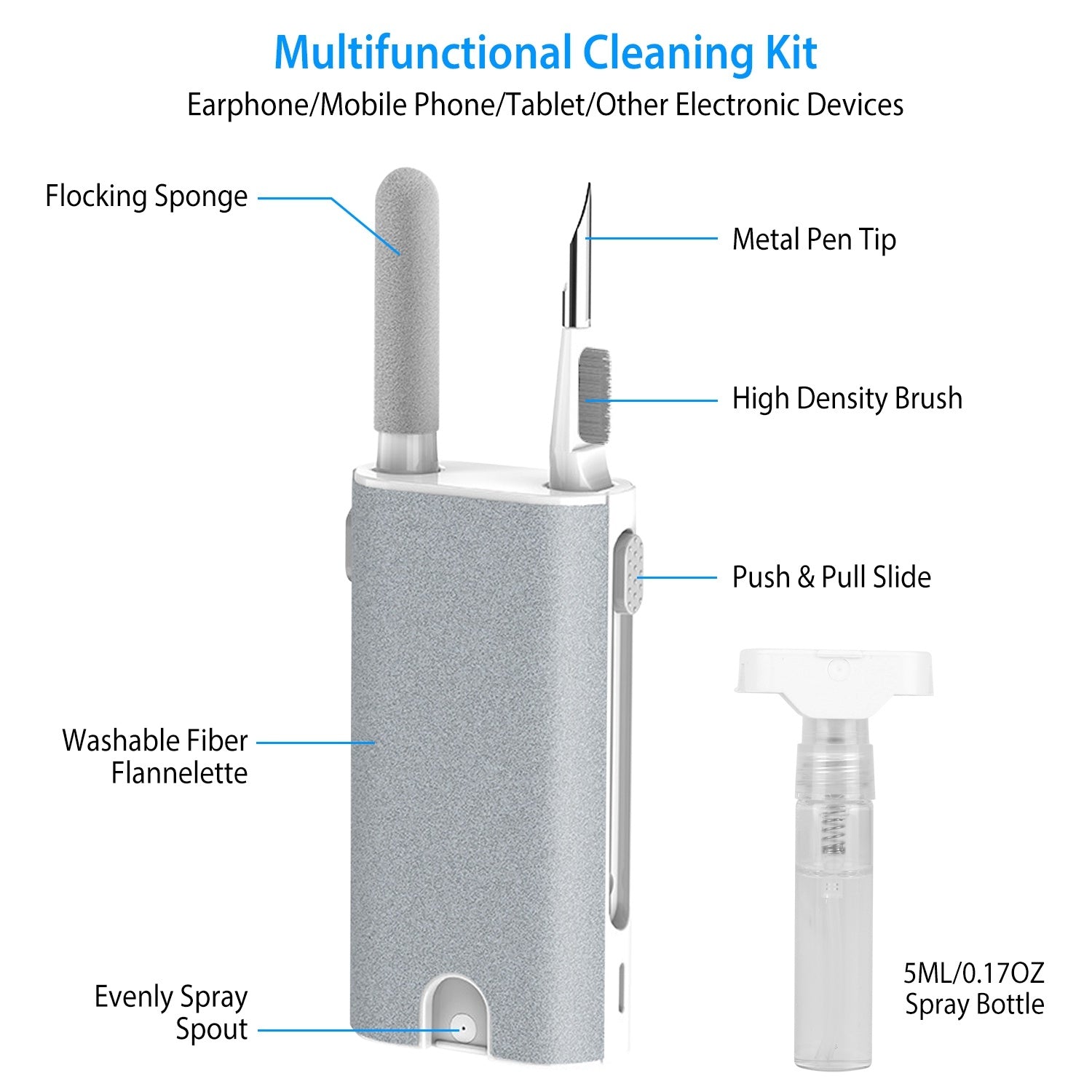 Multi-Function Airpod Pen Cleaner Kit Laptop Phone Screen Mop Cleaner Earphone Cleaning Brush Charging Case Flocking Sponge Cleaner