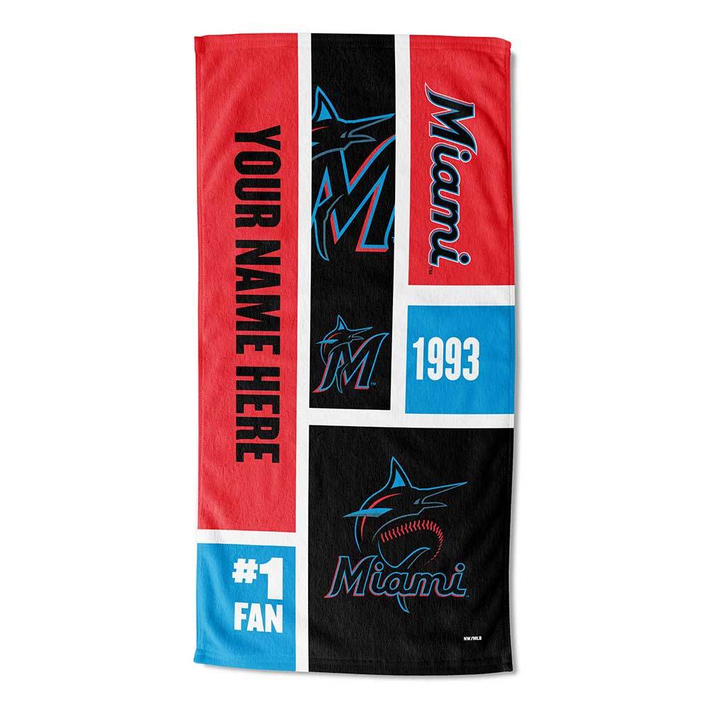 [Personalization Only] OFFICIAL MLB Colorblock Personalized Beach Towel - Marlins