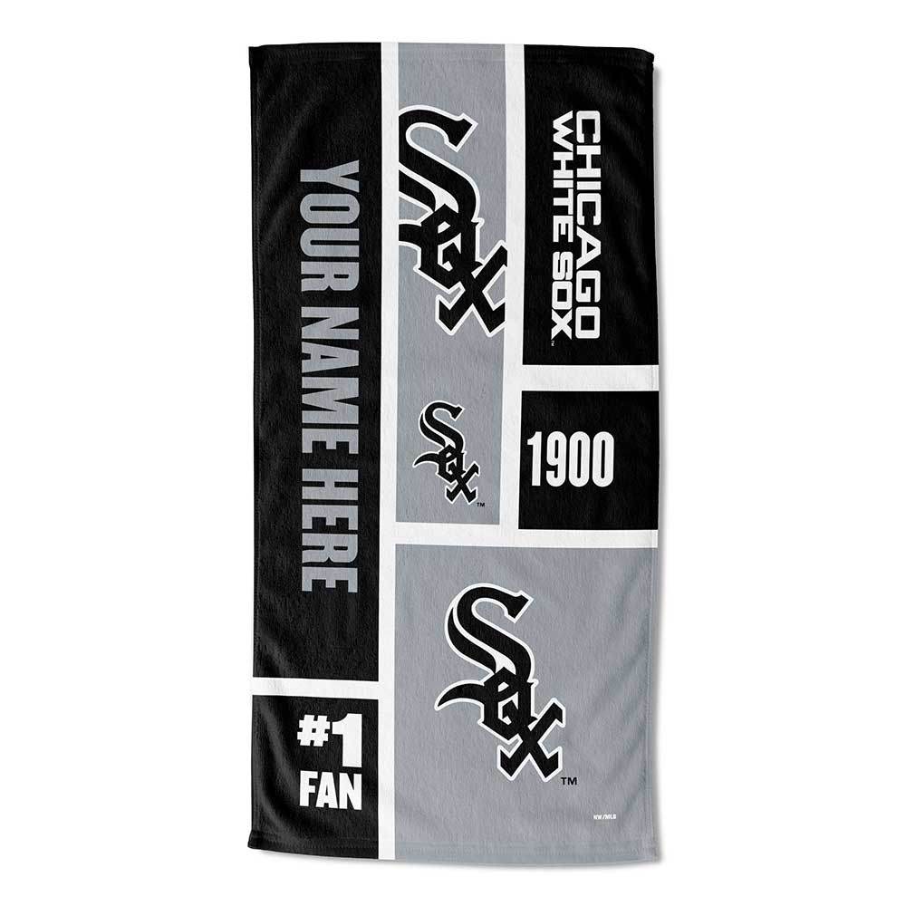 [Personalization Only] OFFICIAL MLB Colorblock Personalized Beach Towel - White Sox