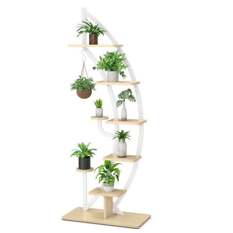 6-Tier 9 Potted Metal Plant Stand Holder Display Shelf with Hook