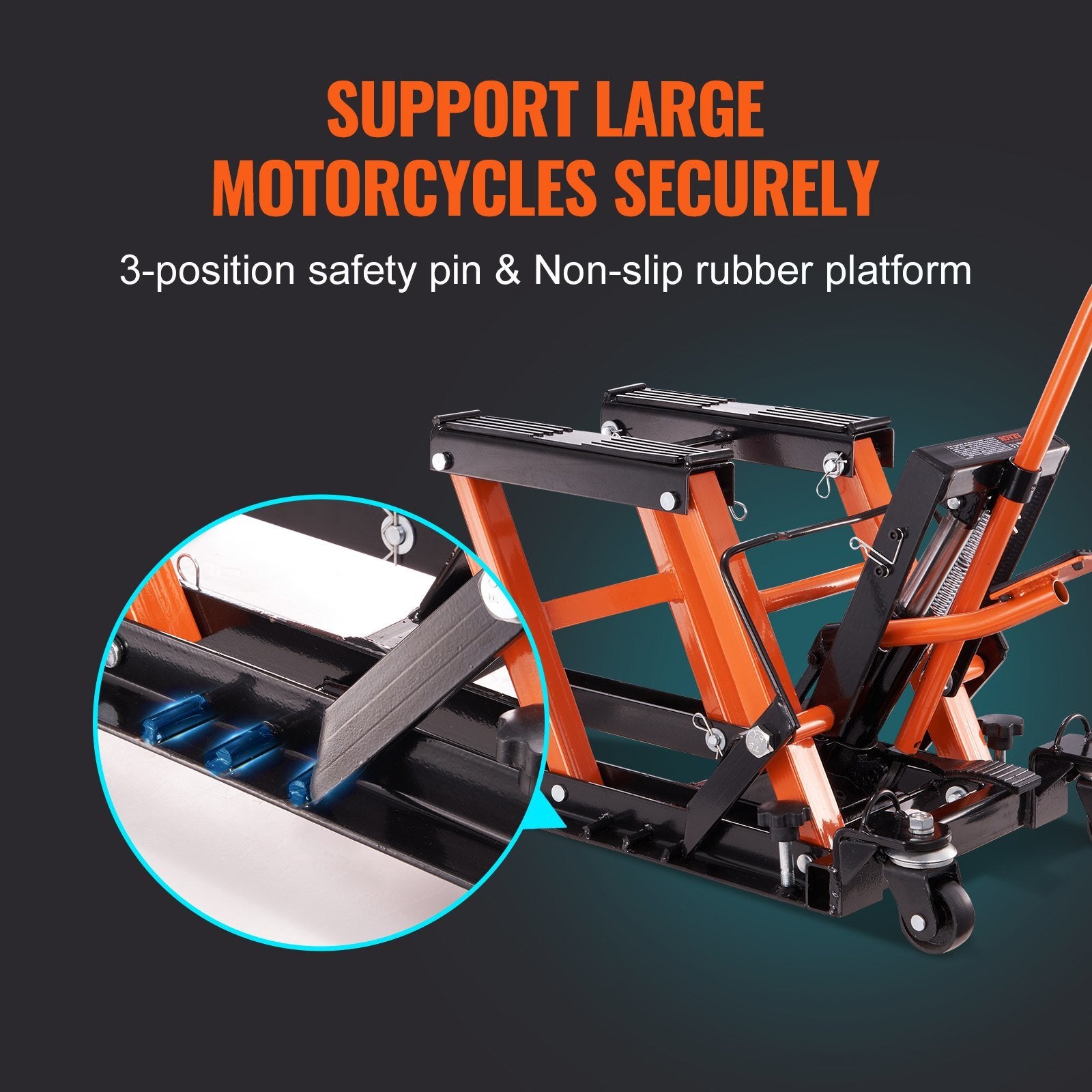 VEVOR Steel Hydraulic Motorcycle Jack Stand, 1500 LBS ATV Scissor Lift Jack, 4.7"-15" Scissor Lift Jack Stand with 4 Wheels, Hydraulic Foot-Operated H