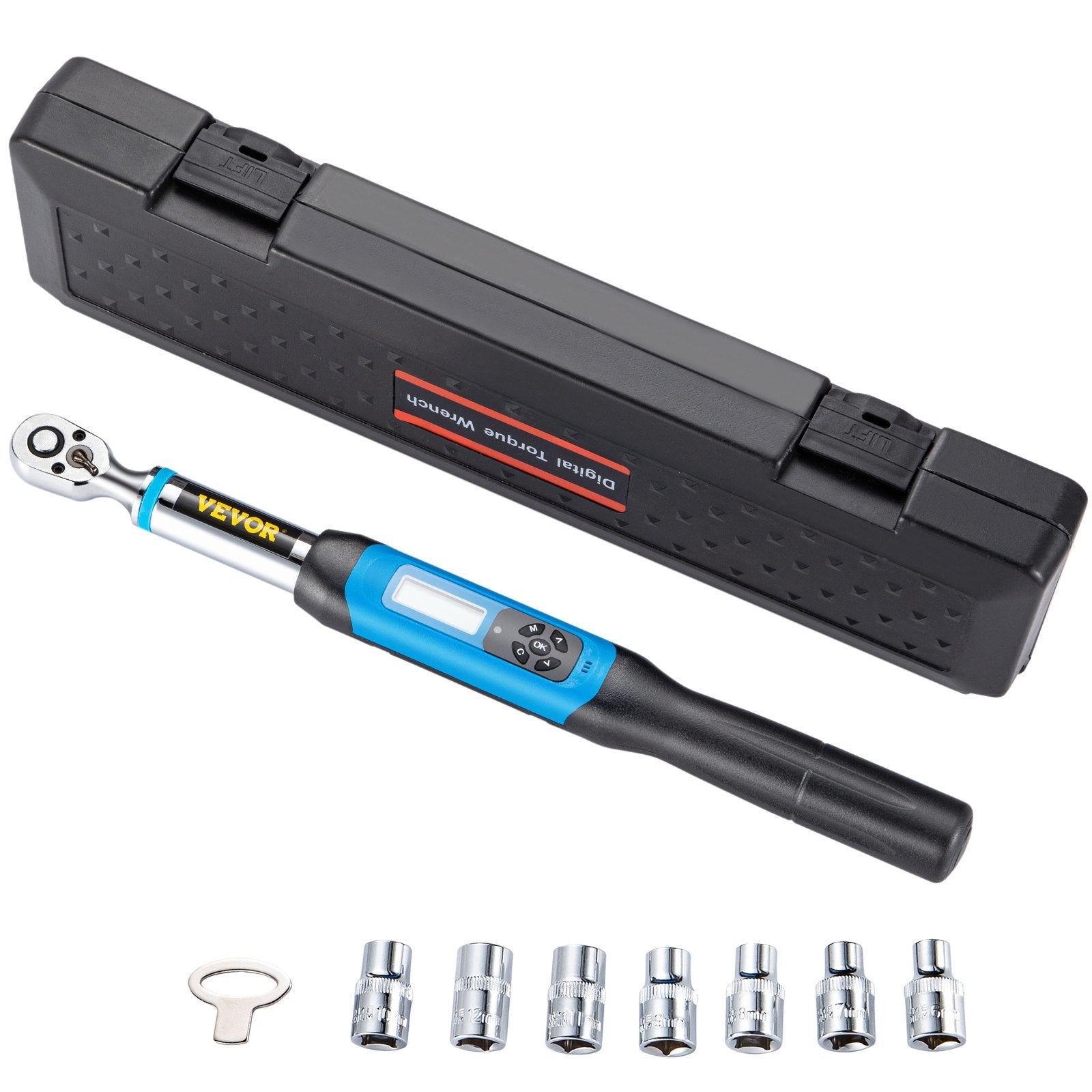 VEVOR Digital Torque Wrench, 3/8" Drive Electronic Torque Wrench, Torque Wrench Kit 3.1-62.7 ft-lbs Torque Range Accurate to ±2%, Adjustable Torque Wr