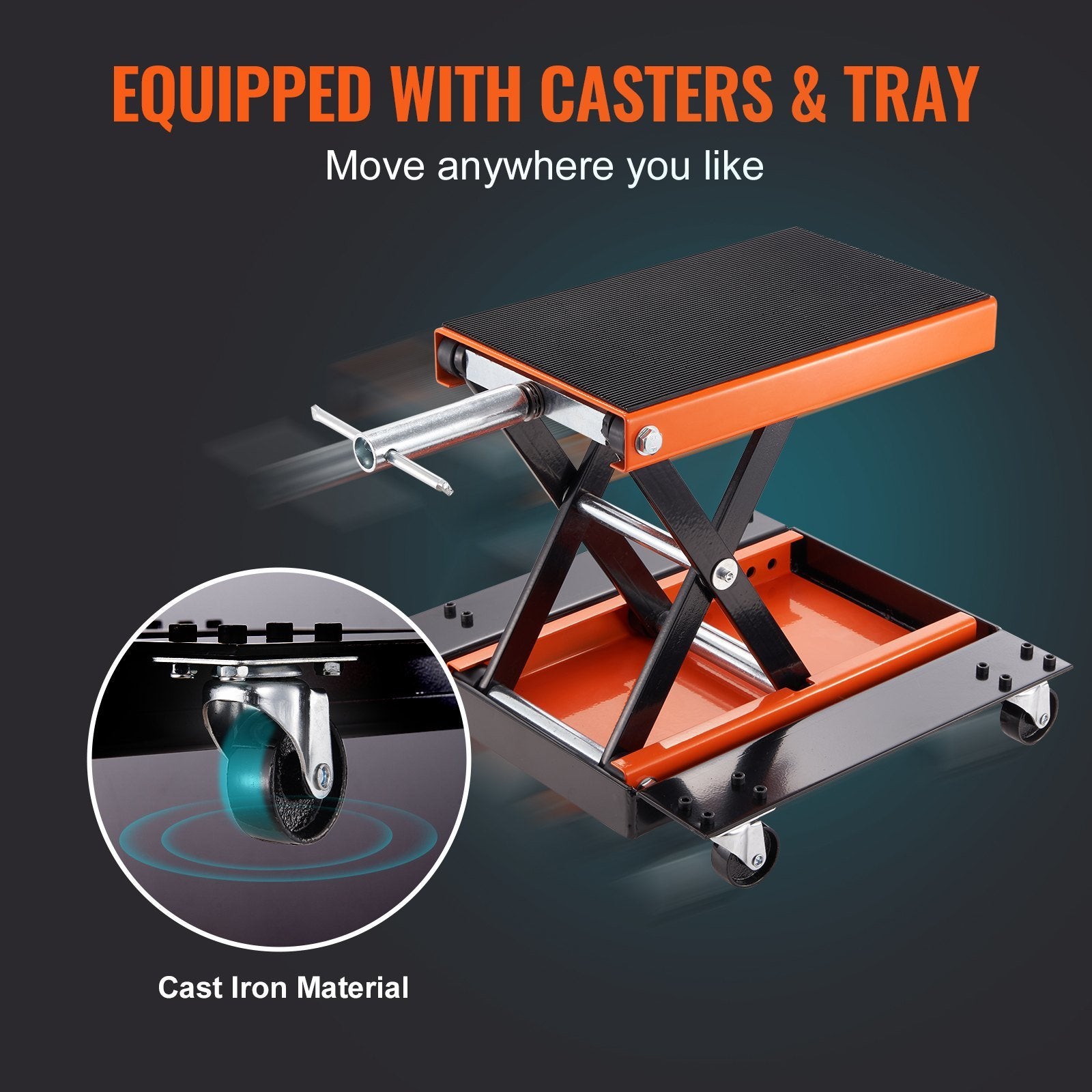 VEVOR Motorcycle Lift, 1100 LBS Motorcycle Lift ATV Scissor Lift Jack with Dolly & Hand Crank, Center Hoist Crank Stand with Wide Deck & Tool Tray for