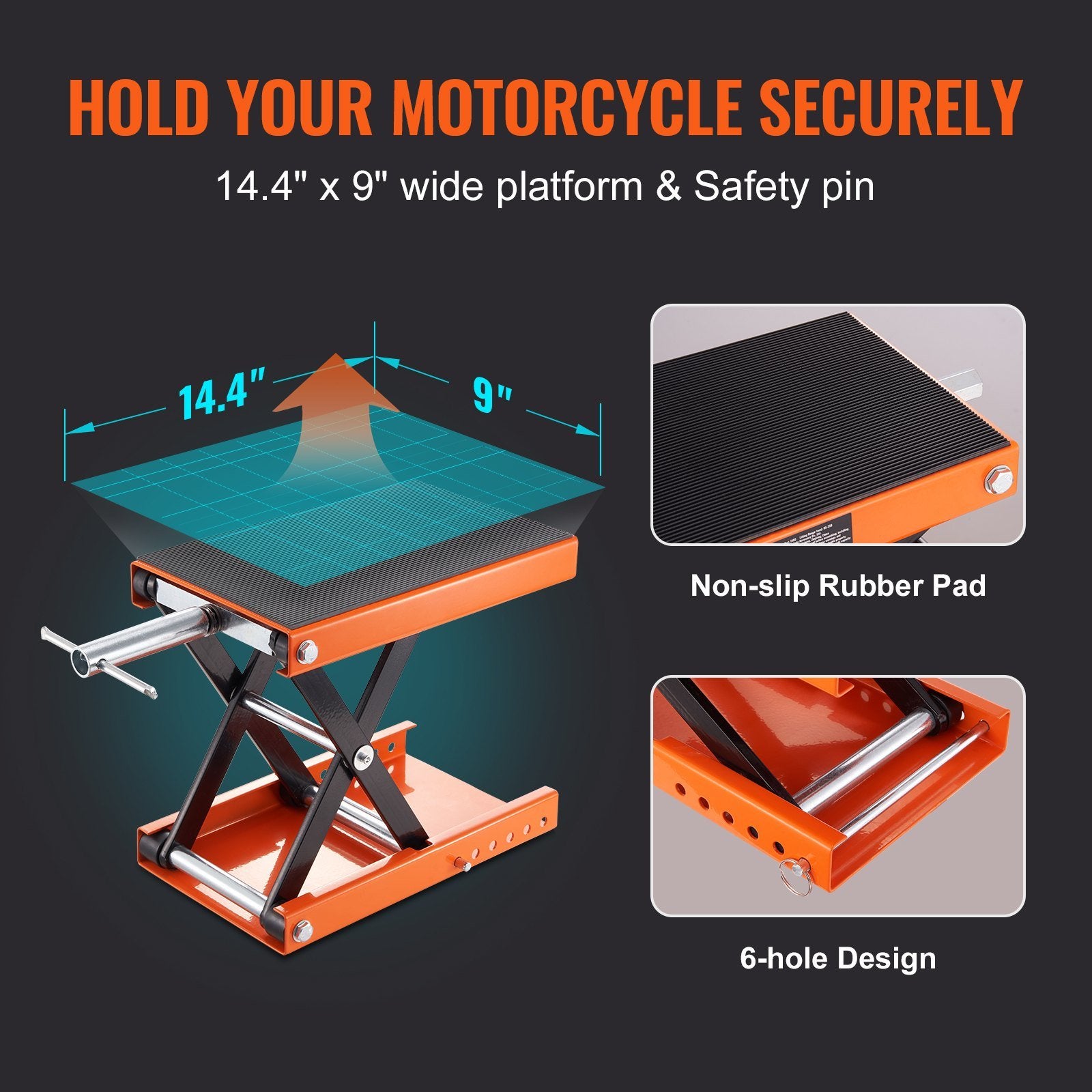 VEVOR Motorcycle Lift, 1100 LBS Motorcycle Scissor Lift Jack with Wide Deck & Safety Pin, 3.7"-13.8" Center Hoist Crank Stand, Steel Scissor Jack for 