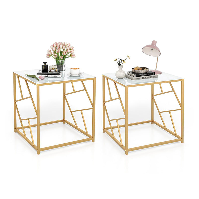 Household Decor Square End Table with Tempered Glass Tabletop