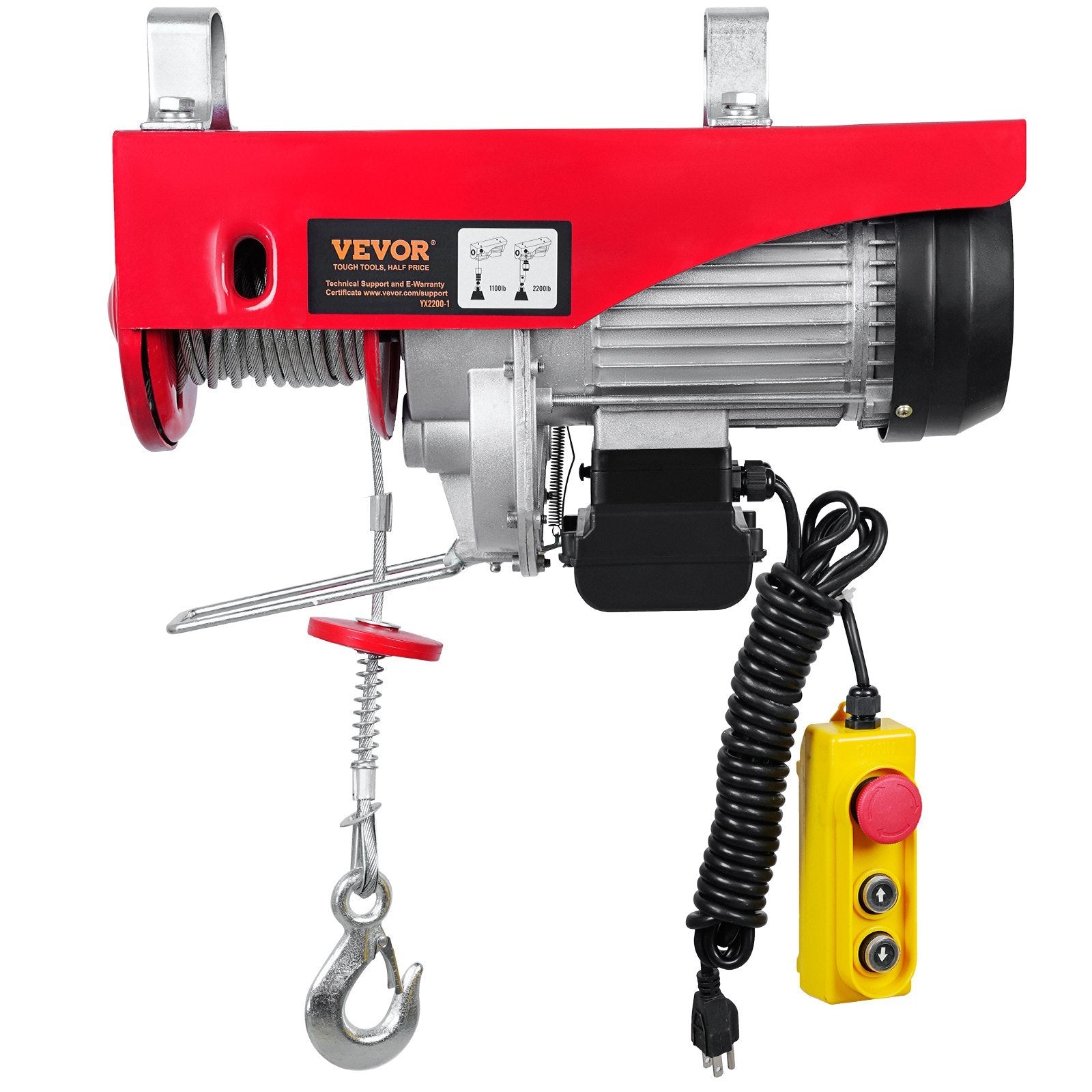 VEVOR Electric Hoist, 2200 lbs Lifting Capacity, 1600W 110V Electric Steel Wire Winch with 14ft Wired Remote Control, 40ft Single Cable Lifting Height