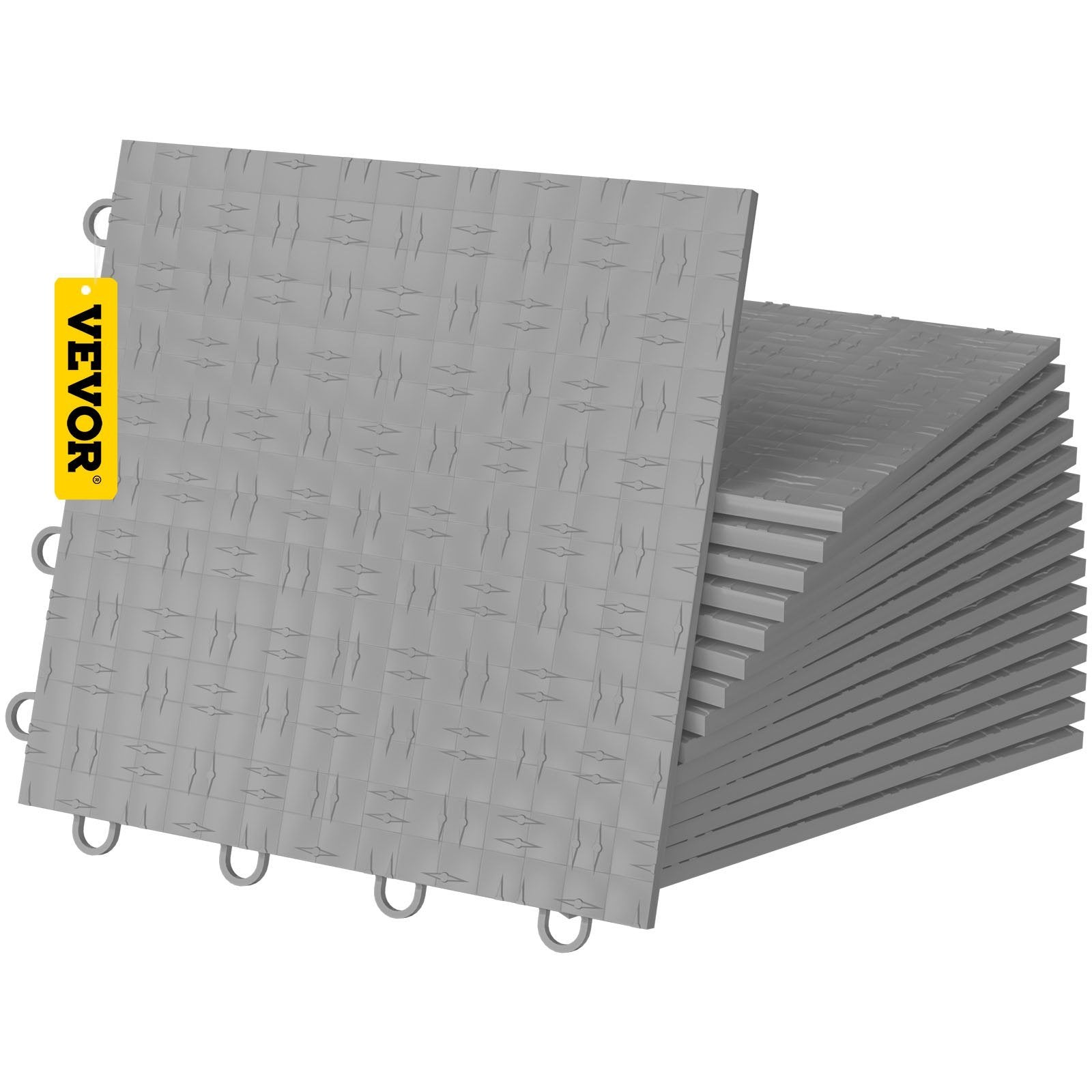 VEVOR Garage Tiles Interlocking, 12'' x 12'', 50 pcs, Silver Garage Floor Covering Tiles, Non-Slip Diamond Plate Garage Flooring Tiles, Support up to 