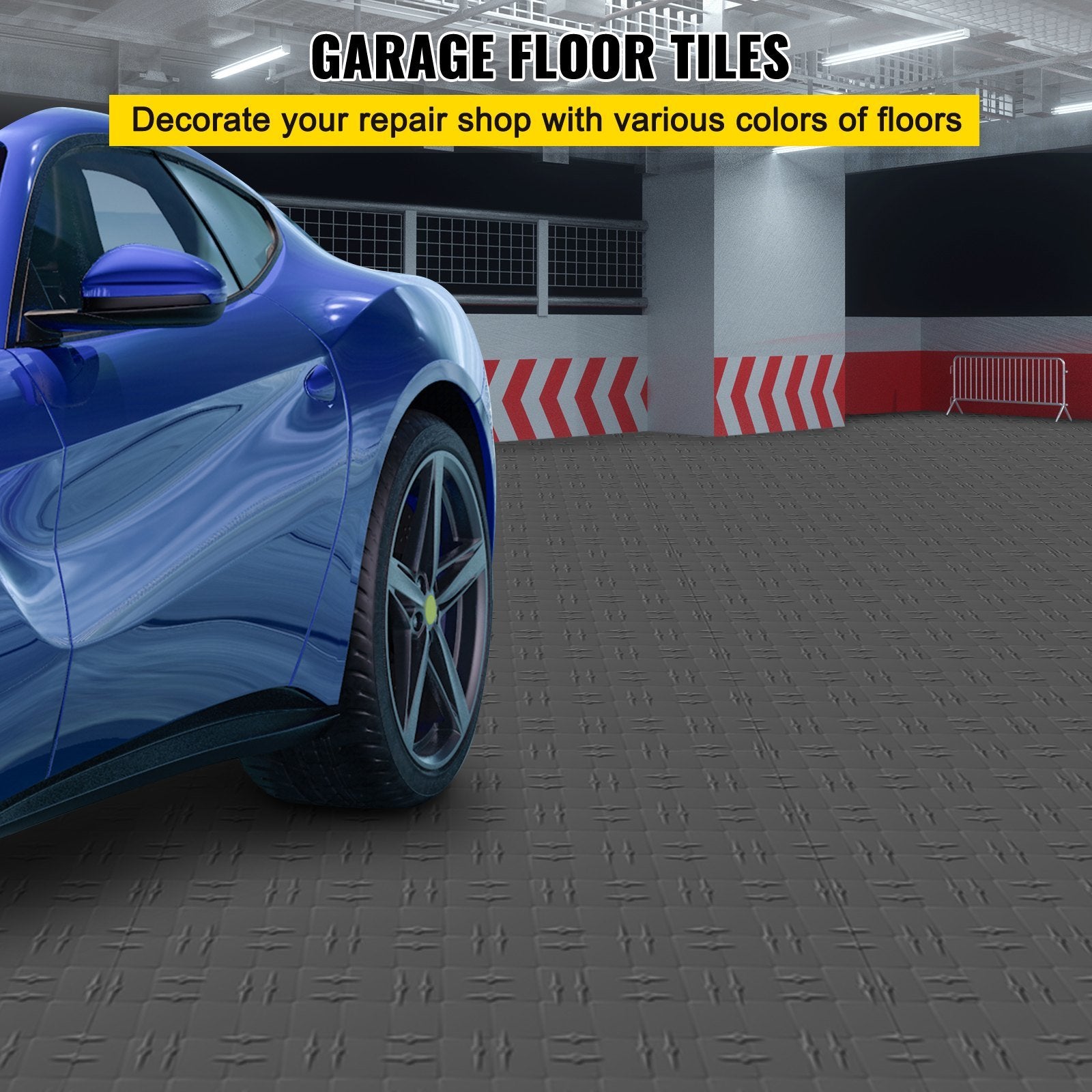 VEVOR Garage Tiles Interlocking, 12'' x 12'', 50 pcs, Graphite Grey Garage Floor Covering Tiles, Non-Slip Diamond Plate Garage Flooring Tiles, Support