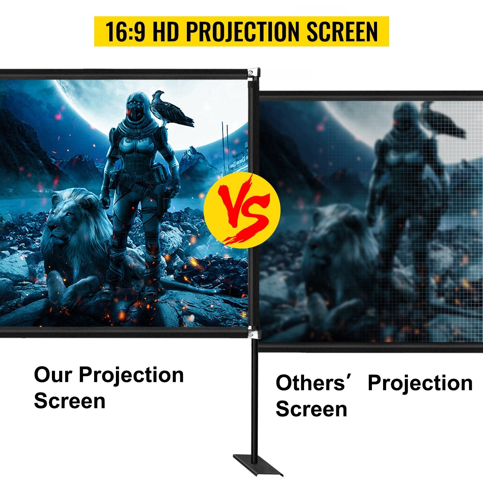 VEVOR Projector Screen with Stand 100inch Portable Movie Screen 16:9 4K HD Wide Angle Projector Screen Stand Easy Assembly with Storage Bag for Home T