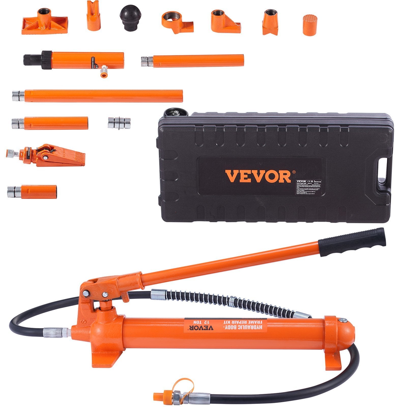 VEVOR 12 Ton Porta Power Kit, Hydraulic Ram with Pump with 4.6 ft/1.4 m Oil Hose, Portable Hydraulic Jack with Storage Case for Automotive, Garage, Fa