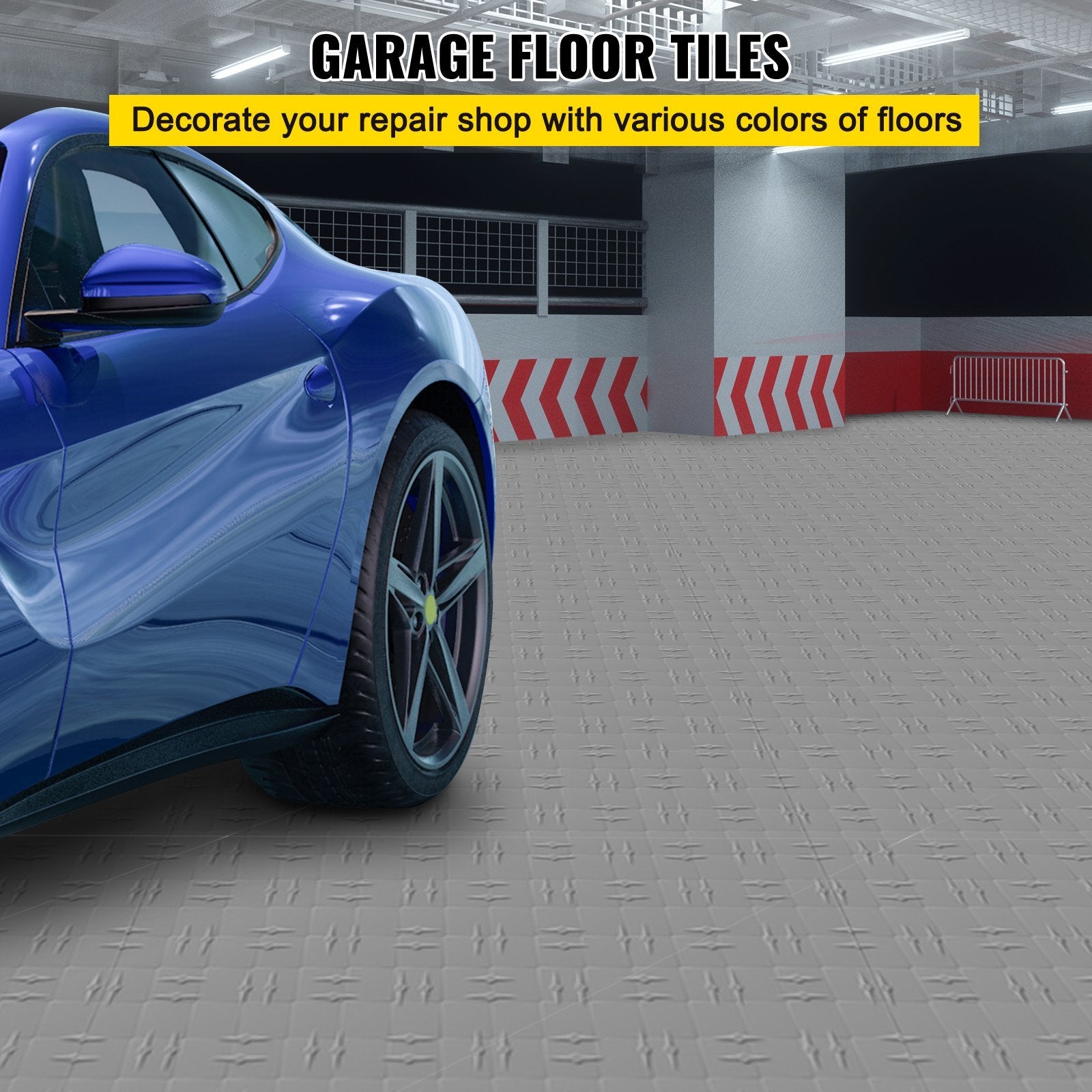 VEVOR Garage Tiles Interlocking, 12'' x 12'', 25 pcs, Silver Garage Floor Covering Tiles, Non-Slip Diamond Plate Garage Flooring Tiles, Support up to 