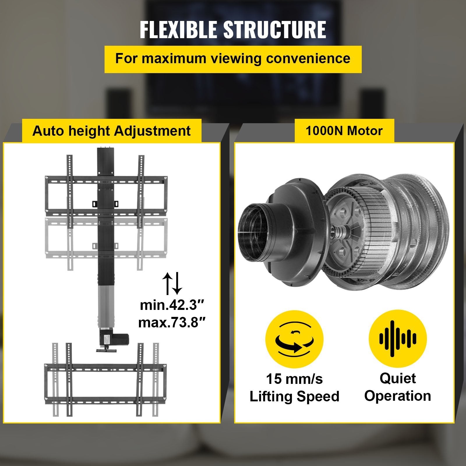 VEVOR Motorized TV Lift Stroke Length 31 Inches Motorized TV Mount Fit for Max.60 Inch TV Lift with Remote Control Height Adjustable 42-73 Inch,Load C