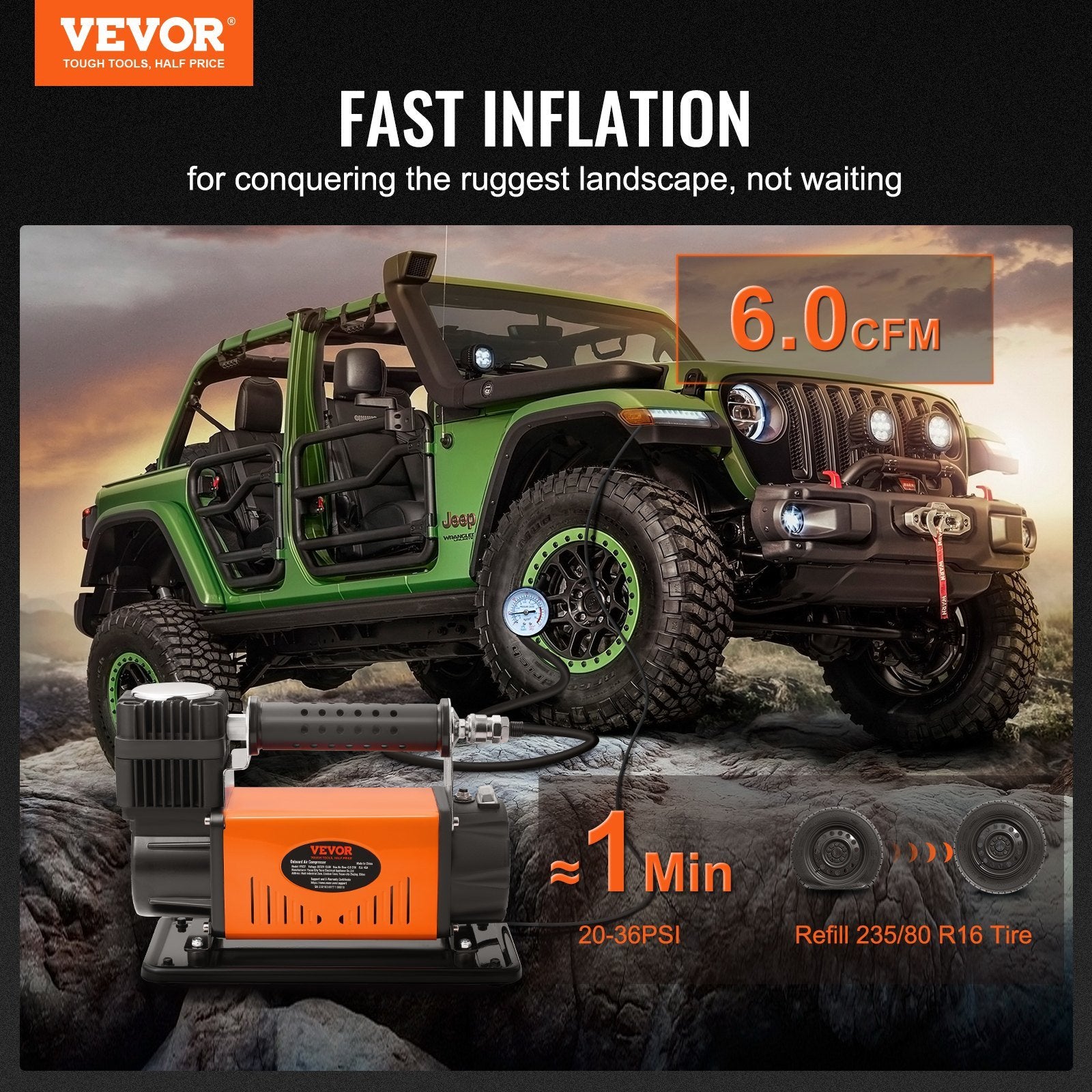 VEVOR 12V Air Compressor Heavy Duty 150PSI Offroad Air Compressor Portable Truck Tire Inflator Air Pump for Jeep SUV 4x4 Vehicle RV For up to 35 Inch 