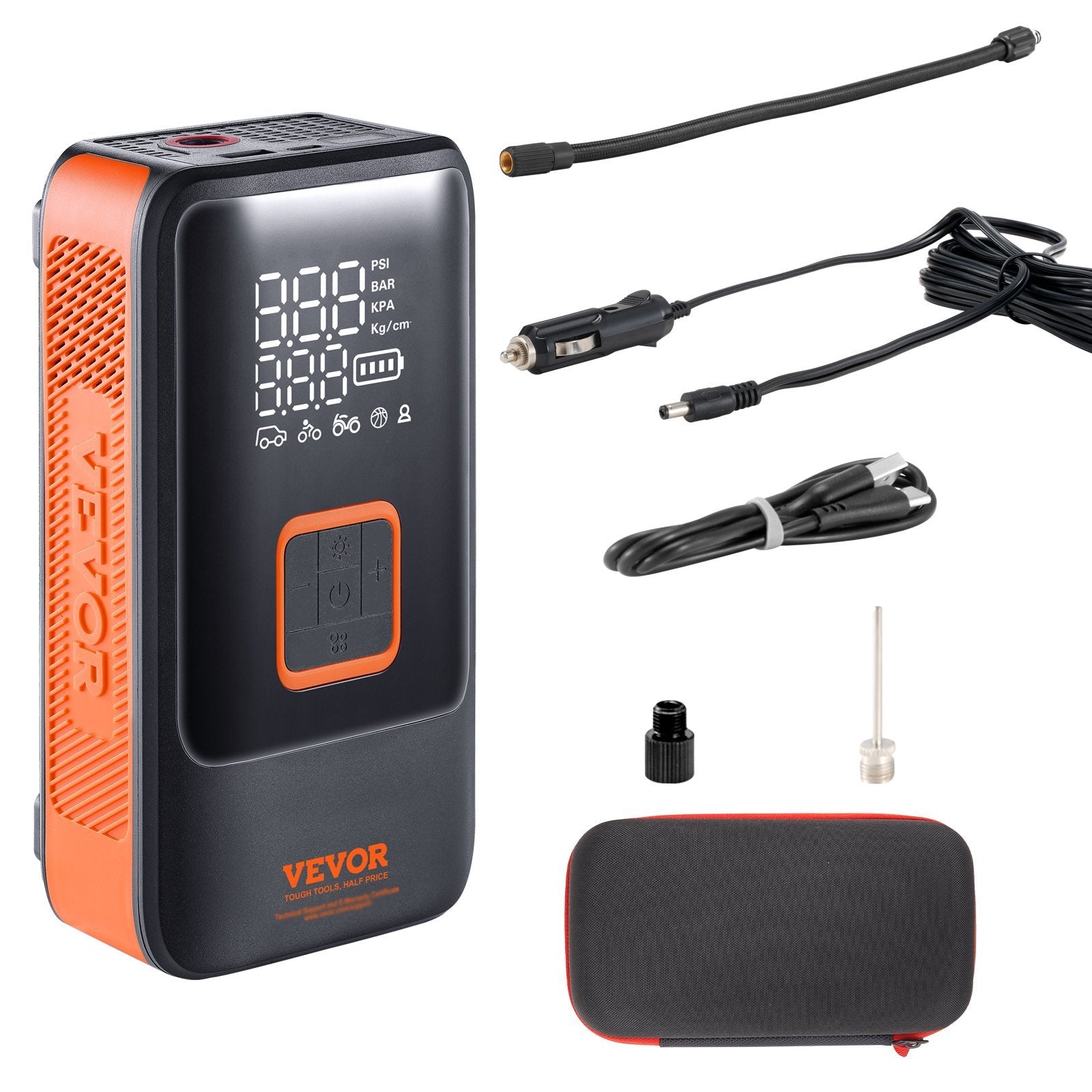 VEVOR Tire Inflator Portable Air Compressor, Dual-Cylinder & 12000mAh Rechargeable Air Pump, 30s Fast Inflation Tire Pump with Auto-Off, LCD Pressure 