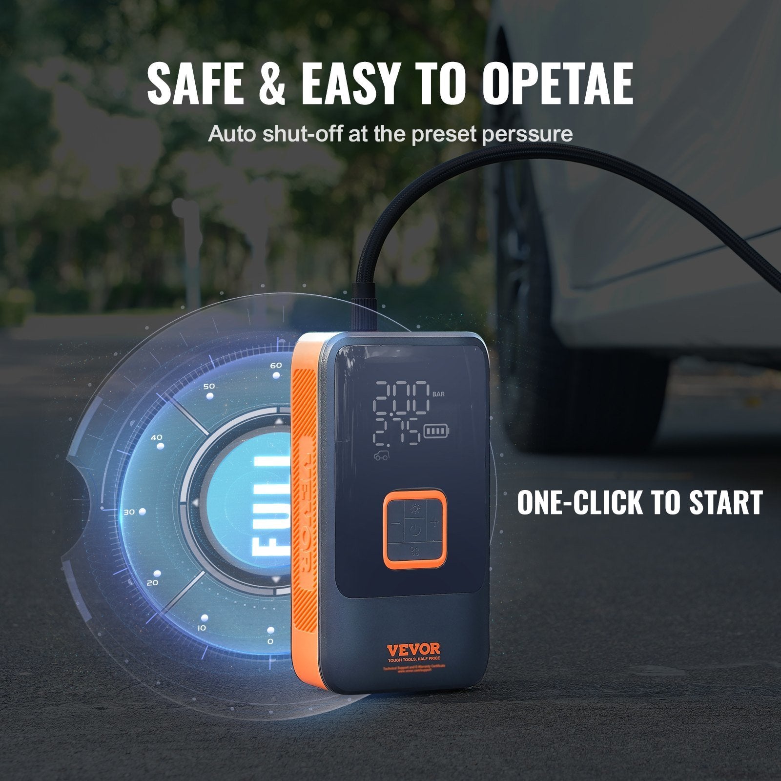 VEVOR Tire Inflator Portable Air Compressor, Dual-Cylinder & 12000mAh Rechargeable Air Pump, 30s Fast Inflation Tire Pump with Auto-Off, LCD Pressure 