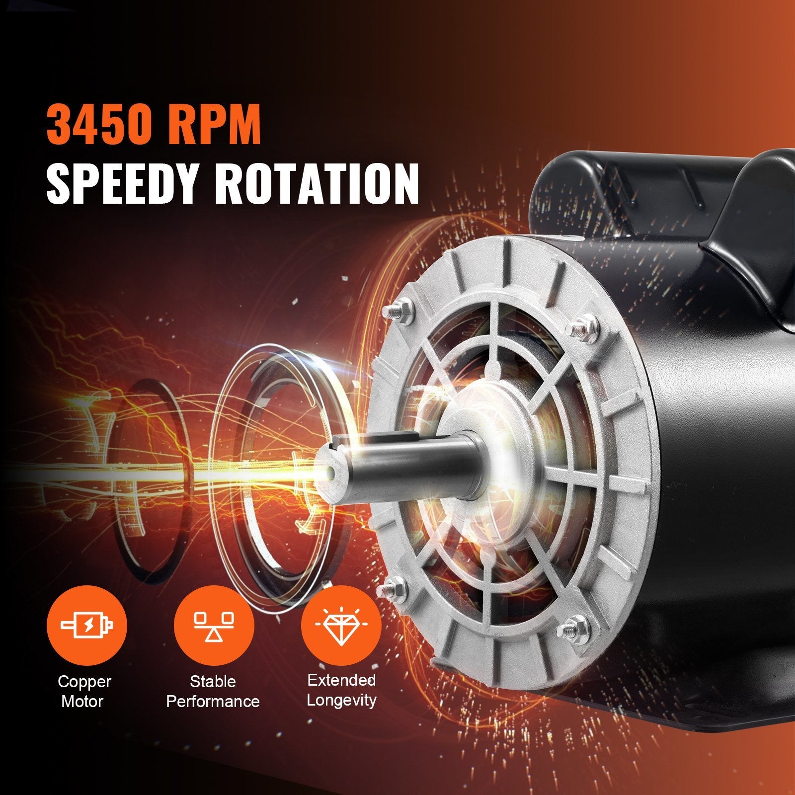 VEVOR 5HP Air Compressor Electric Motor, 230V 22 Amps, 56HZ Frame 3450RPM, 7/8" Keyed Shaft, CW/CCW Rotation, 2.25" Shaft Length for Air Compressors