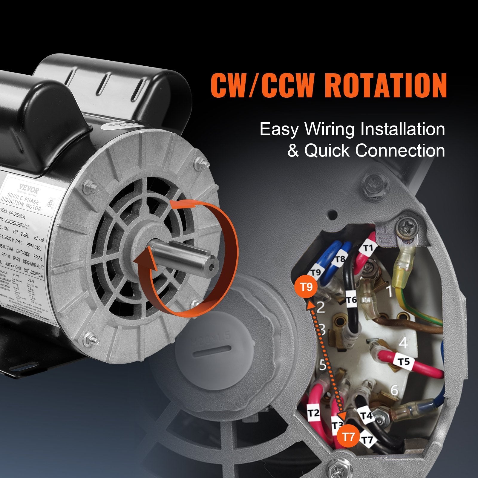 VEVOR 2HP SPL Air Compressor Electric Motor, 115/230V, 15/7.5Amps, 56 Frame 3450RPM, 5/8" Keyed Shaft, CW/CCW Rotation, 1.88" Shaft Length for Air Com