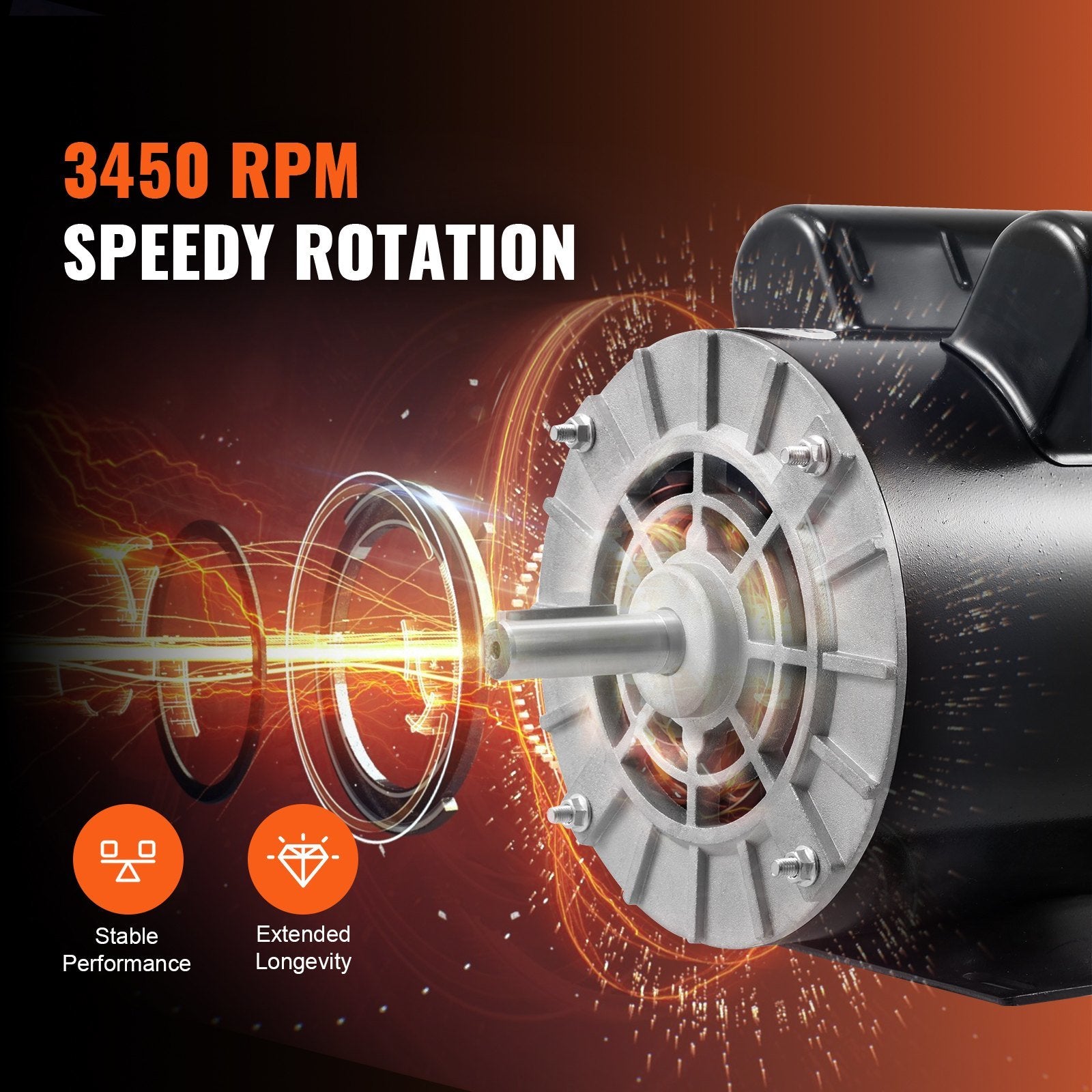 VEVOR 2HP SPL Air Compressor Electric Motor, 115/230V, 15/7.5Amps, 56 Frame 3450RPM, 5/8" Keyed Shaft, CW/CCW Rotation, 1.88" Shaft Length for Air Com
