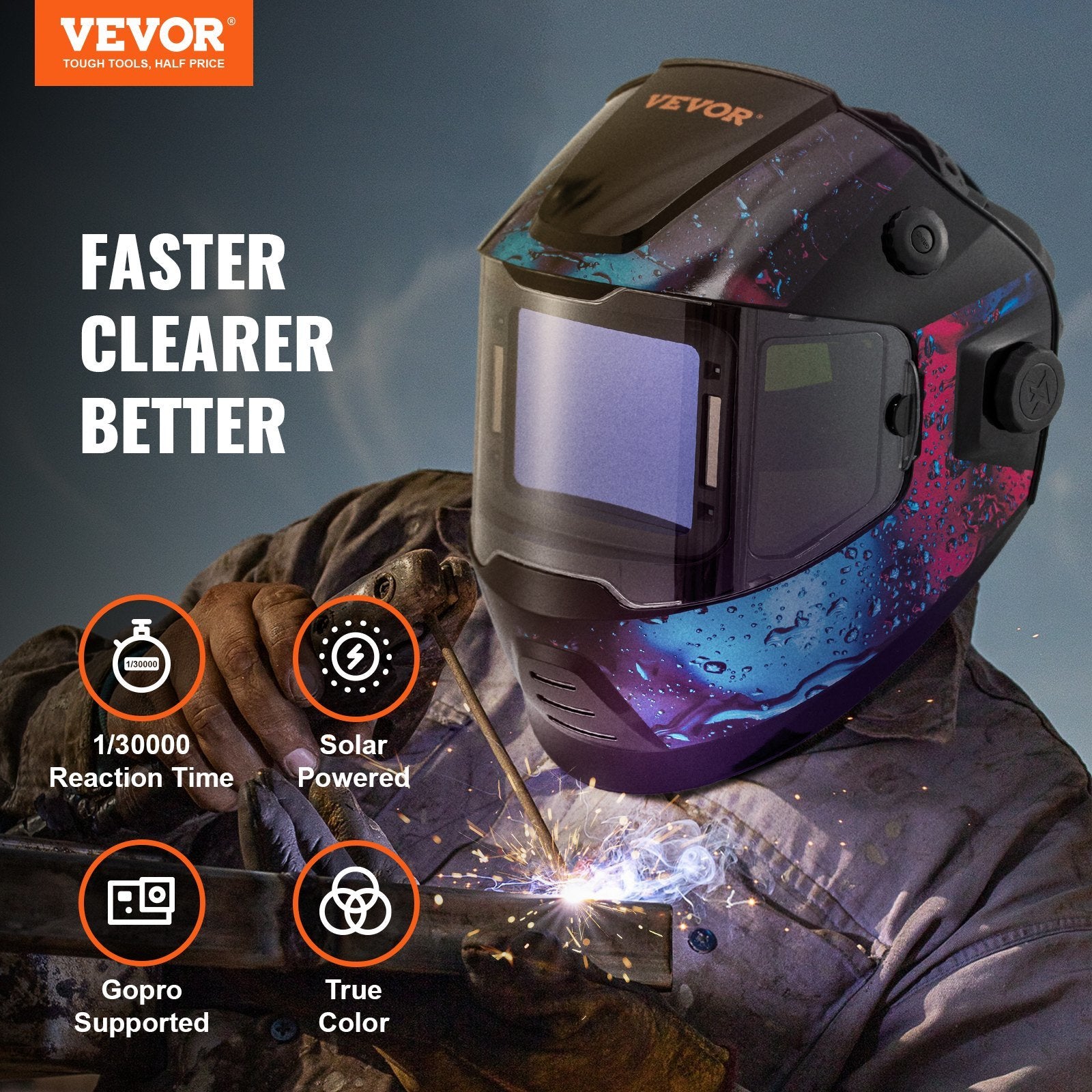 VEVOR Large View Auto Darkening Welding Helmet Arc Tig Mig Grinding Welder Mask