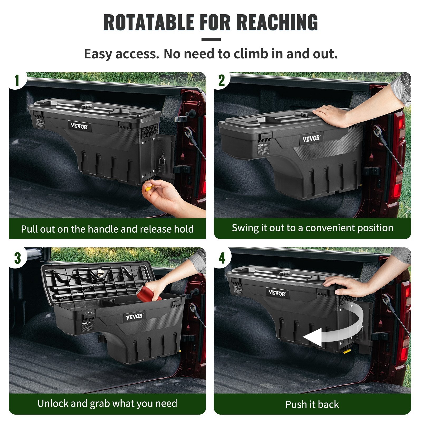 VEVOR Truck Bed Storage Box, Lockable Lid, Waterproof ABS Wheel Well Tool Box 6.6 Gal/20 L with Password Padlock, Compatible with Dodge Ram 1500 2019-