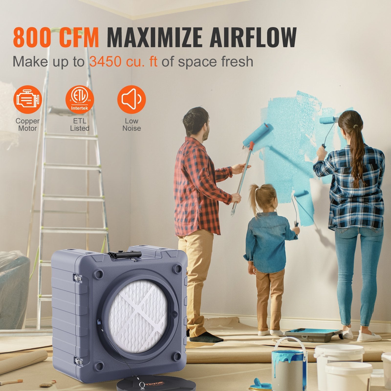 VEVOR Air Scrubber with 3-Stage Filtration, Stackable Negative Air Machine 800 CFM, Air Cleaner with MERV10, Carbon, H13 HEPA, for Home, Industrial an