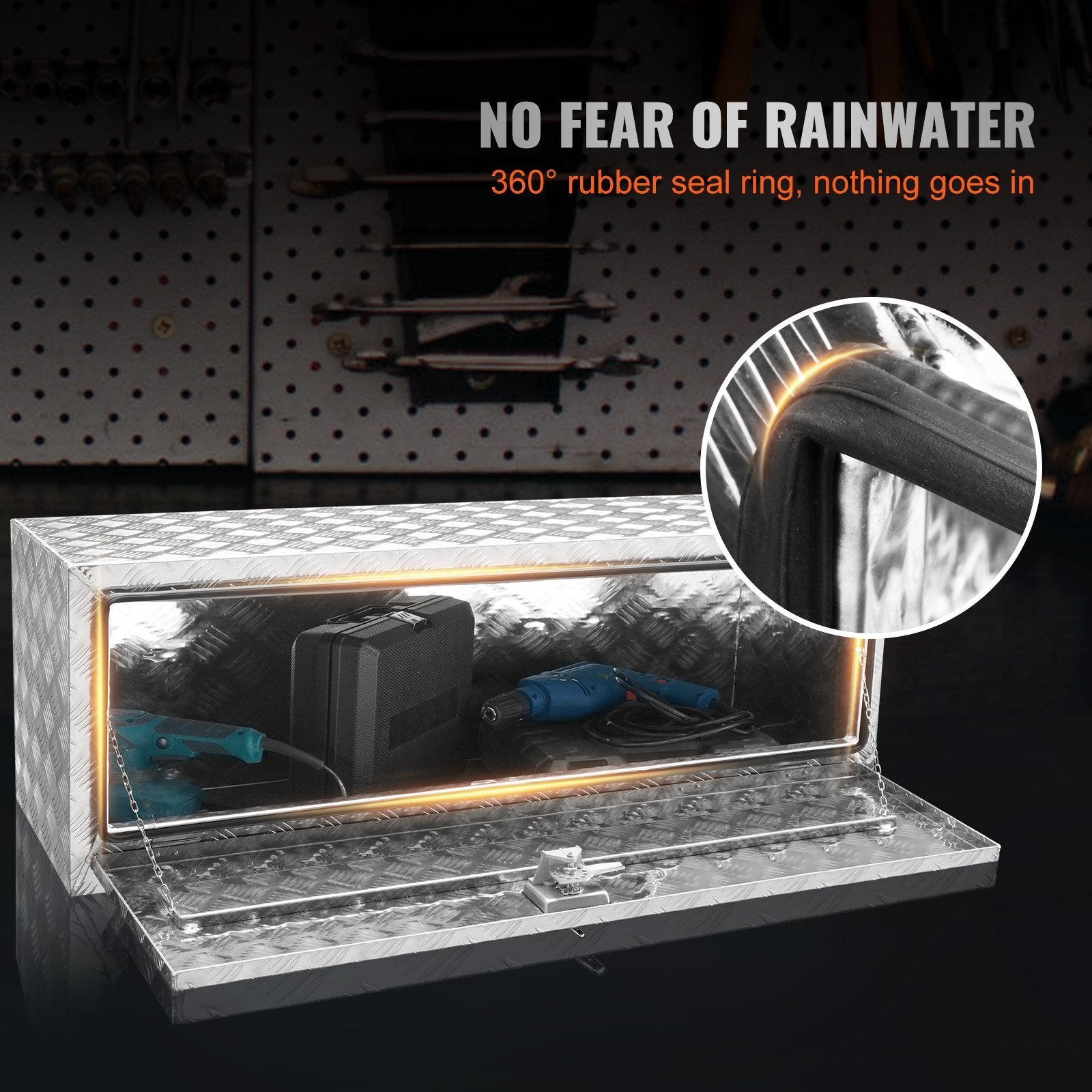 VEVOR Underbody Truck Box, 48"×17"×18" Pickup Storage Box, Heavy Duty Aluminum Diamond Plate Tool Box with Lock and Keys, Waterproof Trailer Storage B
