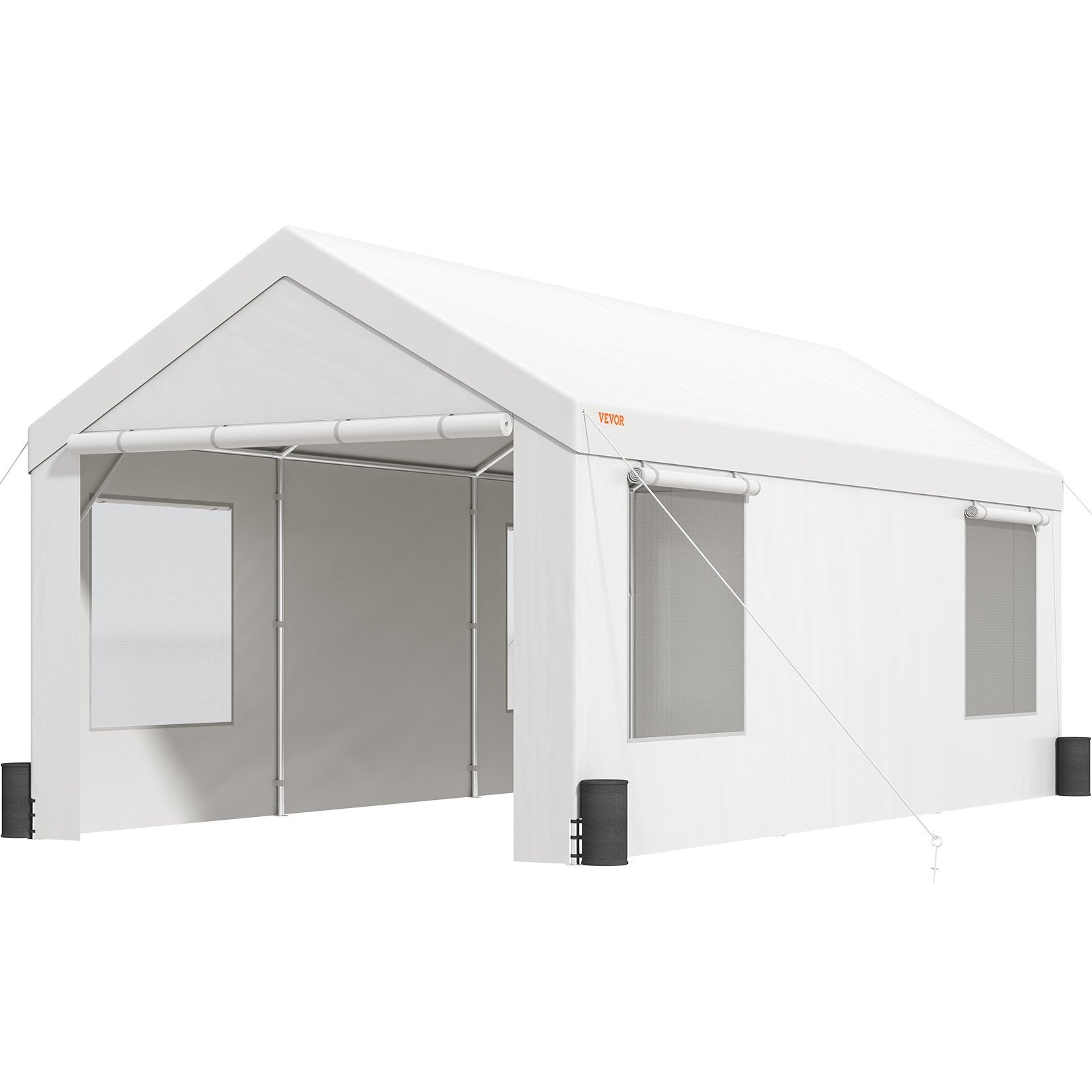 VEVOR Carport, Heavy Duty 10x20ft Car Canopy, Outdoor Garage Shelter with Removable Sidewalls, Roll-up Ventilated Windows & Doors, UV Resistant Waterproof All-Season Tarp for Car, Truck, Boat, White