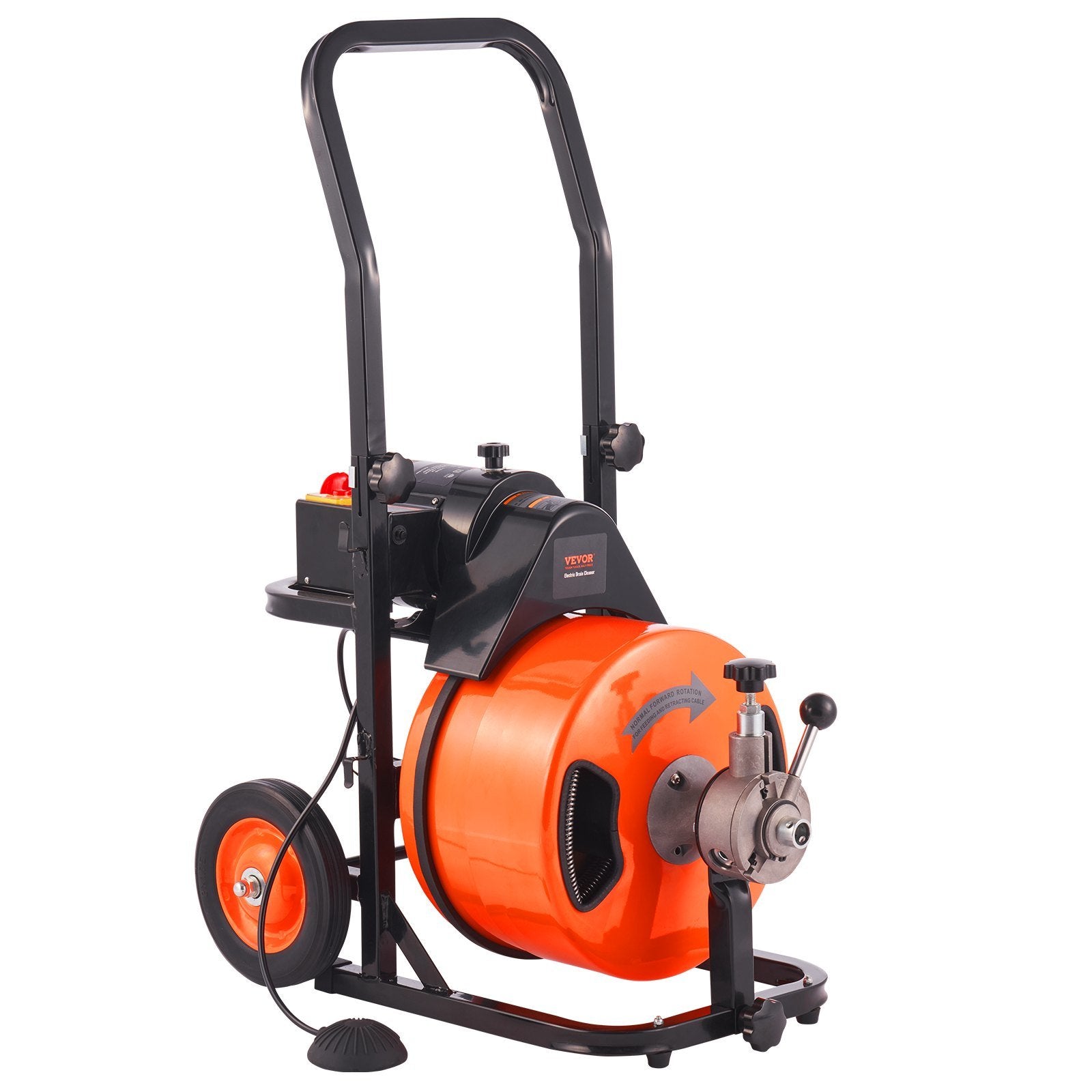VEVOR Drain Cleaning Machine 75 FT x 1/2 Inch, Sewer Snake Machine Auto Feed, Drain Auger Cleaner with 4 Cutter & Air-Activated Foot Switch for 1" to 