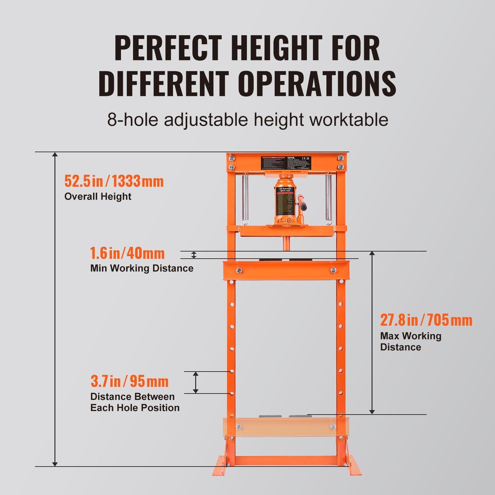 VEVOR Hydraulic Shop Press, 12 Ton H-Frame Hydraulic Garage/Shop Floor Press, Adjustable Shop Press with Press Plates, Heavy Duty Hydraulic Press for 