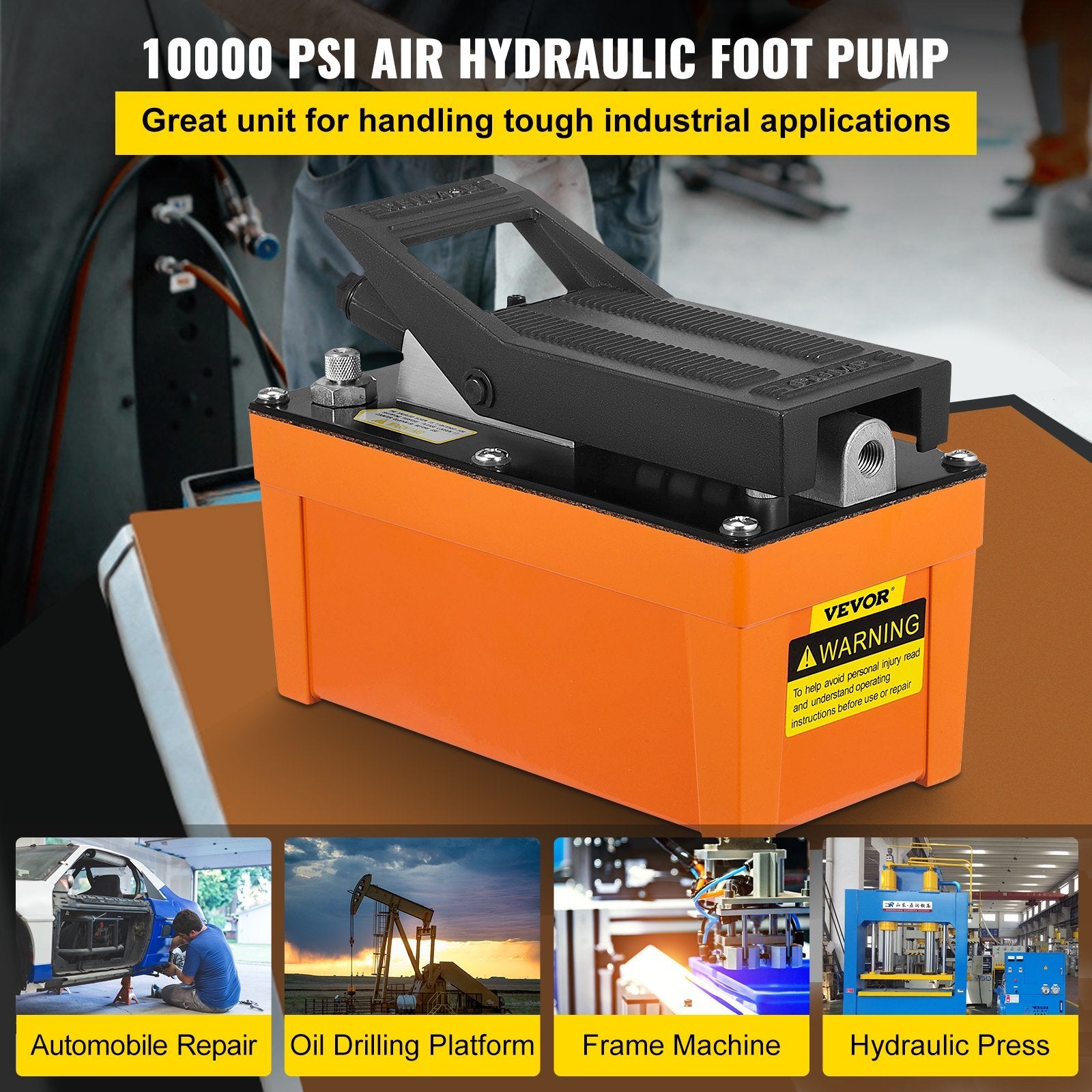 VEVOR Air Hydraulic Pump 10000 PSI Air Over Hydraulic Pump 1/2 Gal Reservoir Air Treadle Foot Actuated Hydraulic Pump 3/8" NPT with 6.56 ft Hose 2 Con