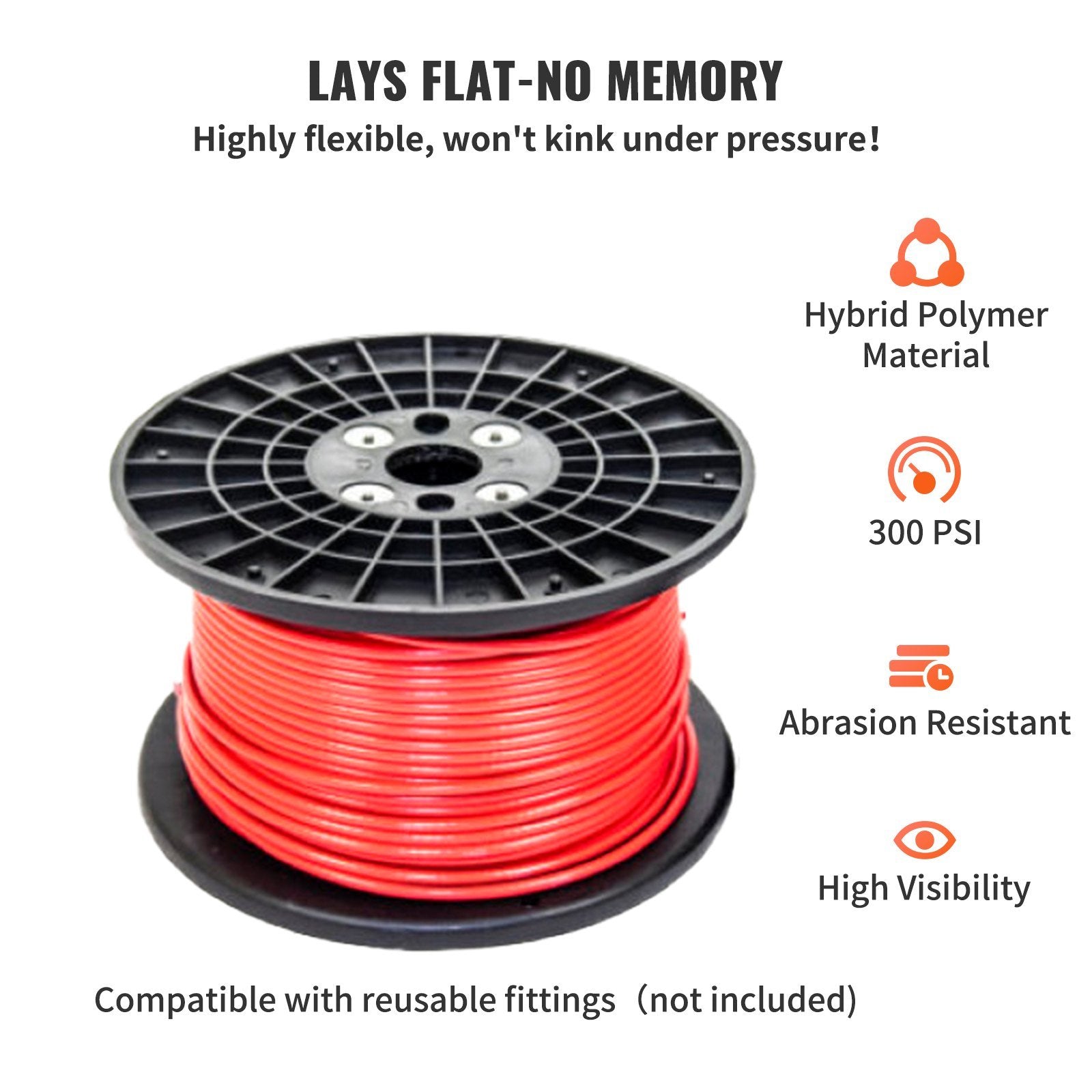 VEVOR Air Hose Reel 1/4" x 250' Flexible Hybrid Rubber Compressor Hose 300PSI