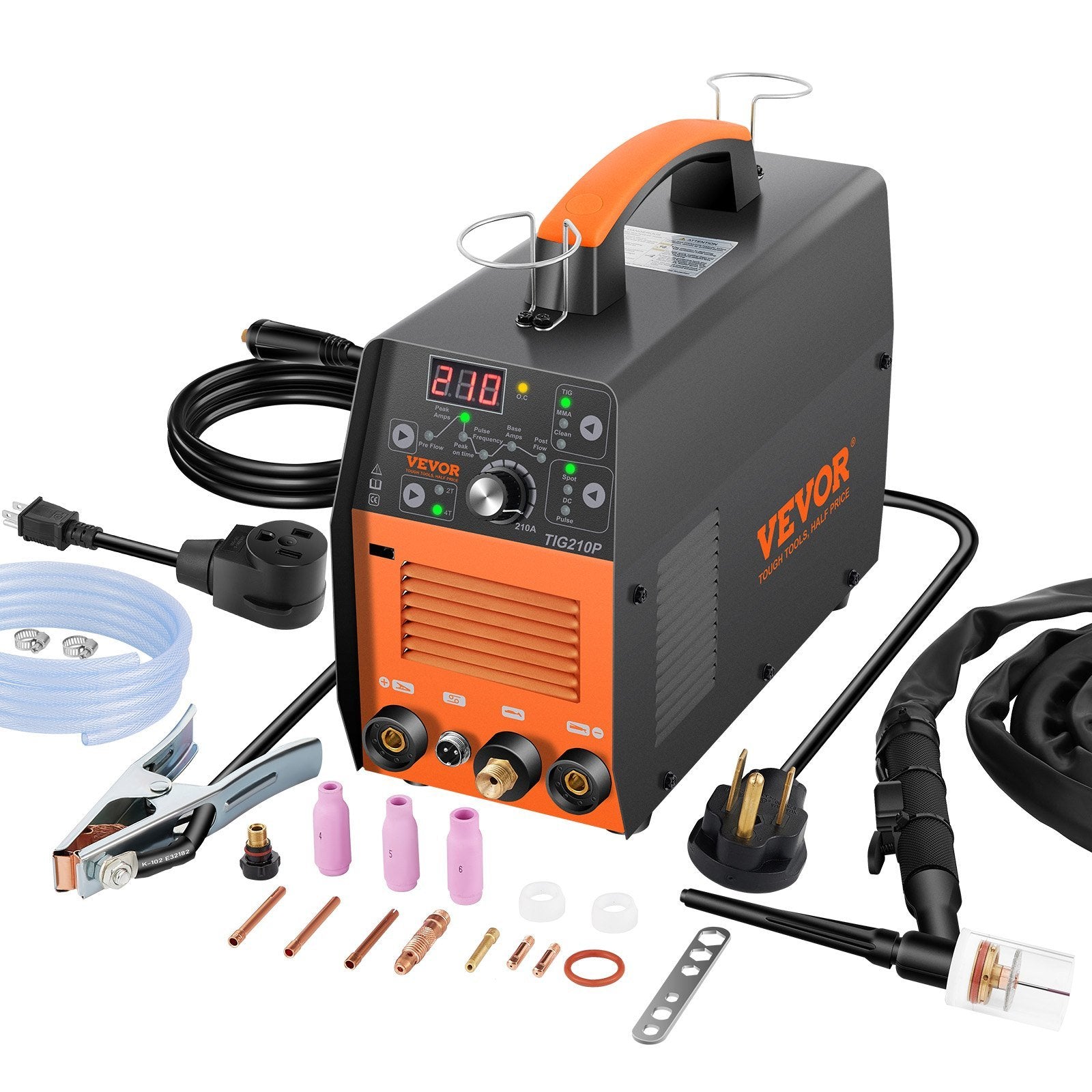 VEVOR 210Amp TIG Welder, Welder TIG 3 in 1, 110/220V Dual Voltage HF TIG/Stick/Clean Welding Machine w/Pulse, IGBT Inverter & Torch, Digital Arc Welde