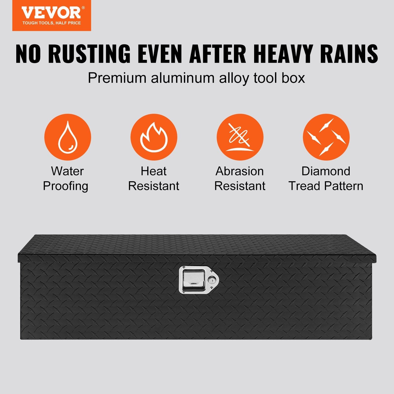 VEVOR Heavy Duty Aluminum Truck Bed Tool Box, Diamond Plate Tool Box with Side Handle and Lock Keys, Storage Tool Box Chest Box Organizer for Pickup, 