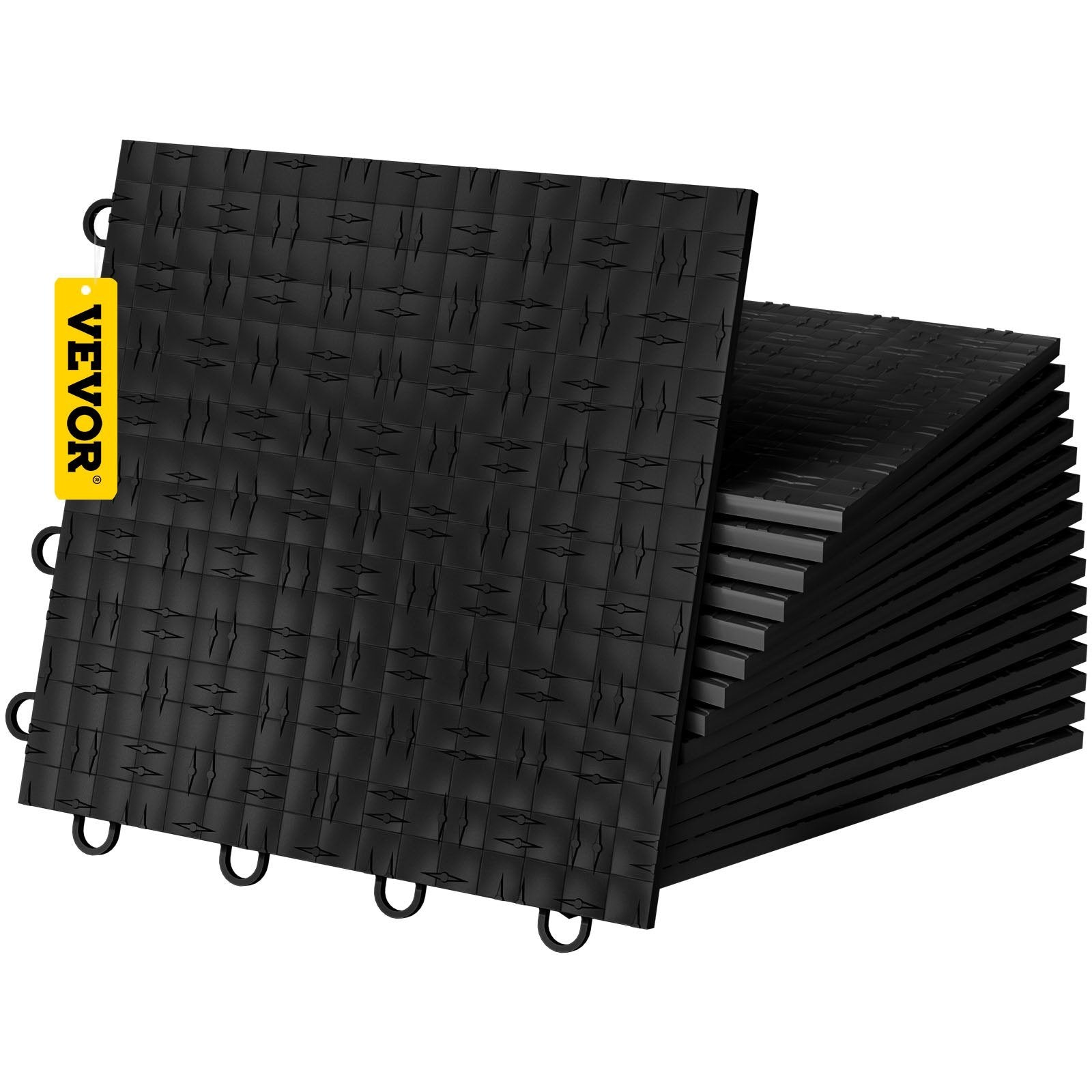 VEVOR Garage Tiles Interlocking, 12'' x 12'', 25 pcs, Black Garage Floor Covering Tiles, Non-Slip Diamond Plate Garage Flooring Tiles, Support up to 5