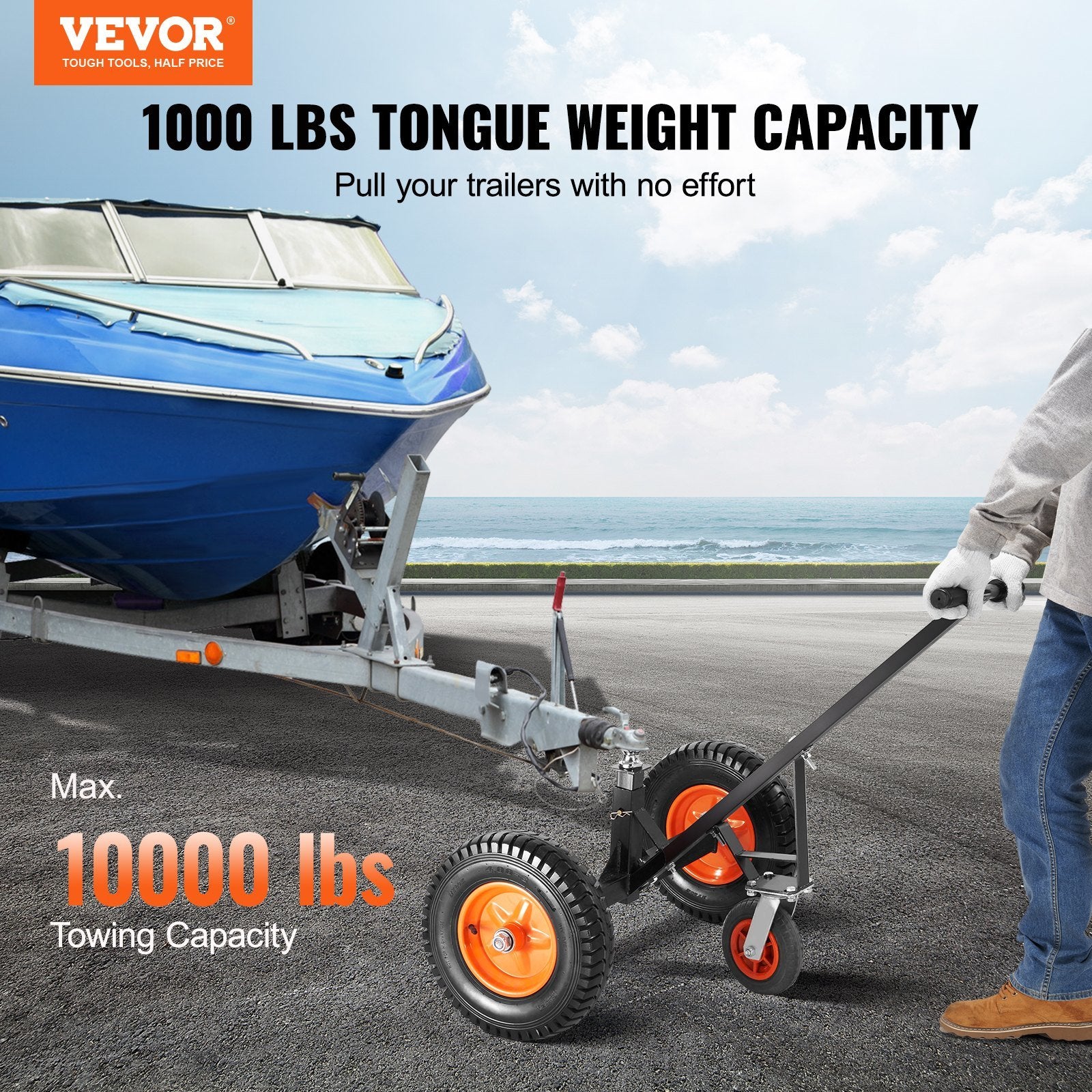 VEVOR Adjustable Trailer Dolly, 1000lbs Tongue Weight Capacity, Carbon Steel Trailer Mover with 19''-26'' Adjustable Height & 2'' Ball, 16'' Pneumatic