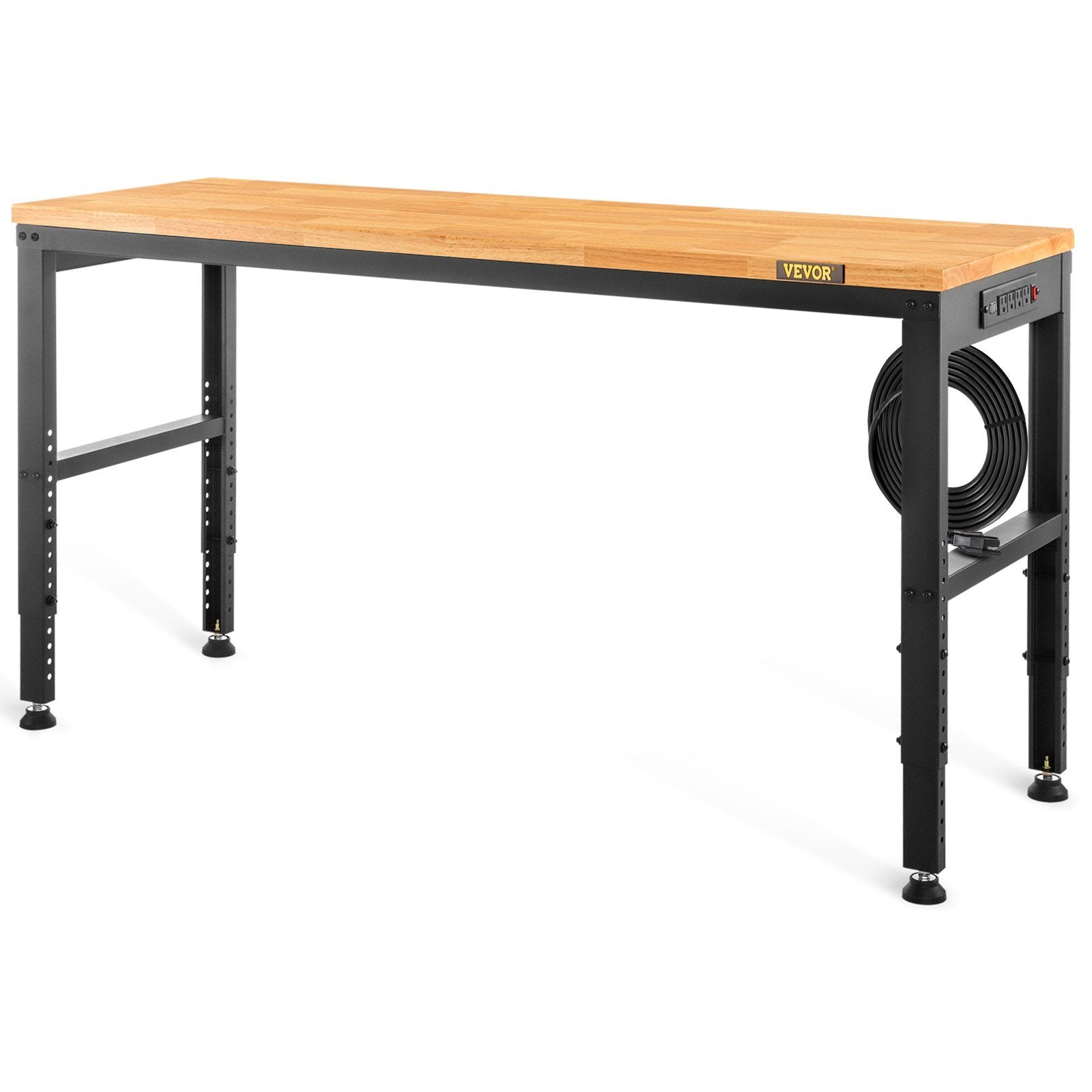 VEVOR Workbench Adjustable Height, 48" L X 20" W X 38.1" H Garage Table w/ 28.3" - 38.1" Heights & 2000 LBS Load Capacity, with Power Outlets & Hardwo