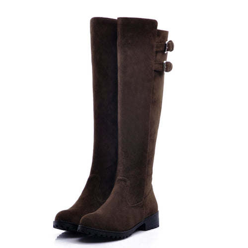 Buckle Low Heels Winter Knee High Boots