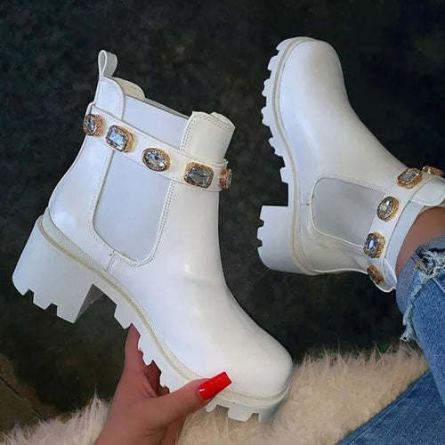 Luxury Ankle Boots Autumn Winter Rhinestone Rainbow Short Boots Women