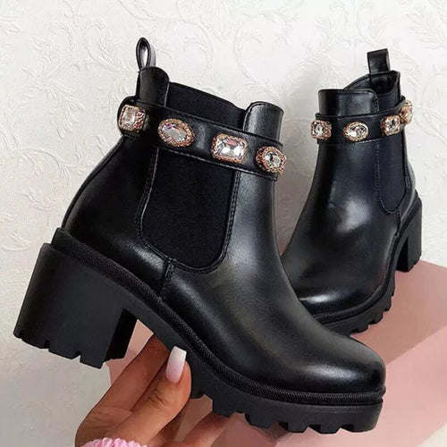 Luxury Ankle Boots Autumn Winter Rhinestone Rainbow Short Boots Women